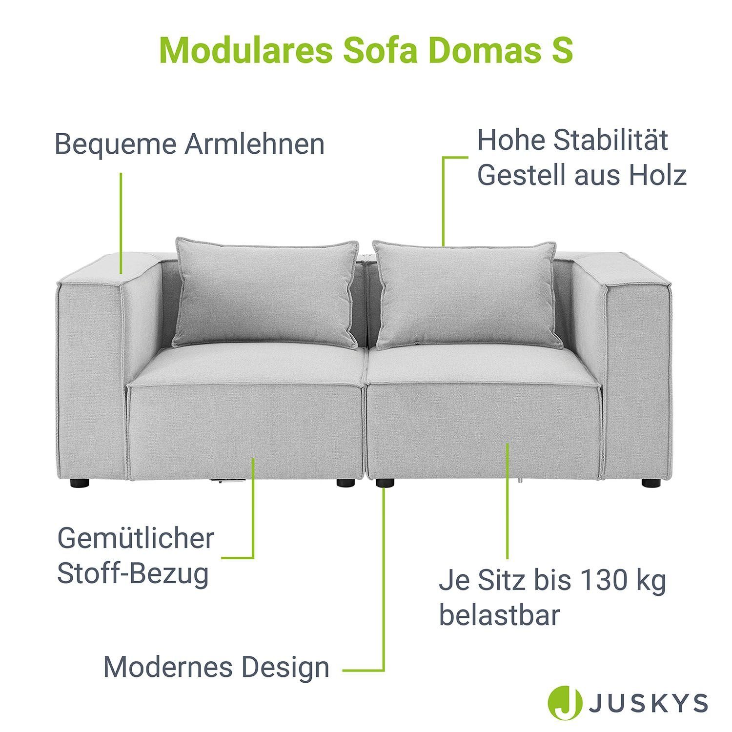 mit 2 Armlehnen Garnitur Wohnzimmer, Couch modulare Domas, Juskys & S, für Teile, Kissen 2-Sitzer