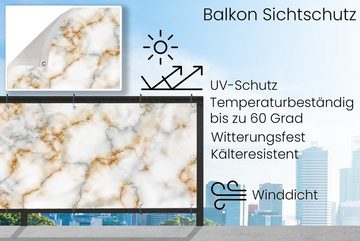 MuchoWow Balkonsichtschutz Marmor - Weiß - Grau - Gold (1-St) Balkonbanner, Sichtschutz für den Balkon, Robustes und wetterfest
