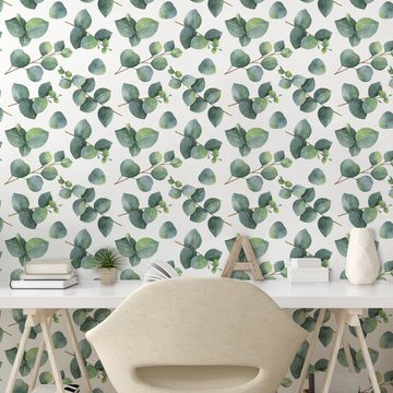 Abakuhaus Vinyltapete selbstklebendes Wohnzimmer Küchenakzent, Blatt Aquarell Eucalyptus Kunst