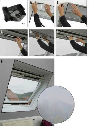 GARDINIA Fliegengitter-Gewebe Insektenschutz Dachfenster Gaze, mit Reißverschluss für Dachfenster-Griff – Bild 4 von 5