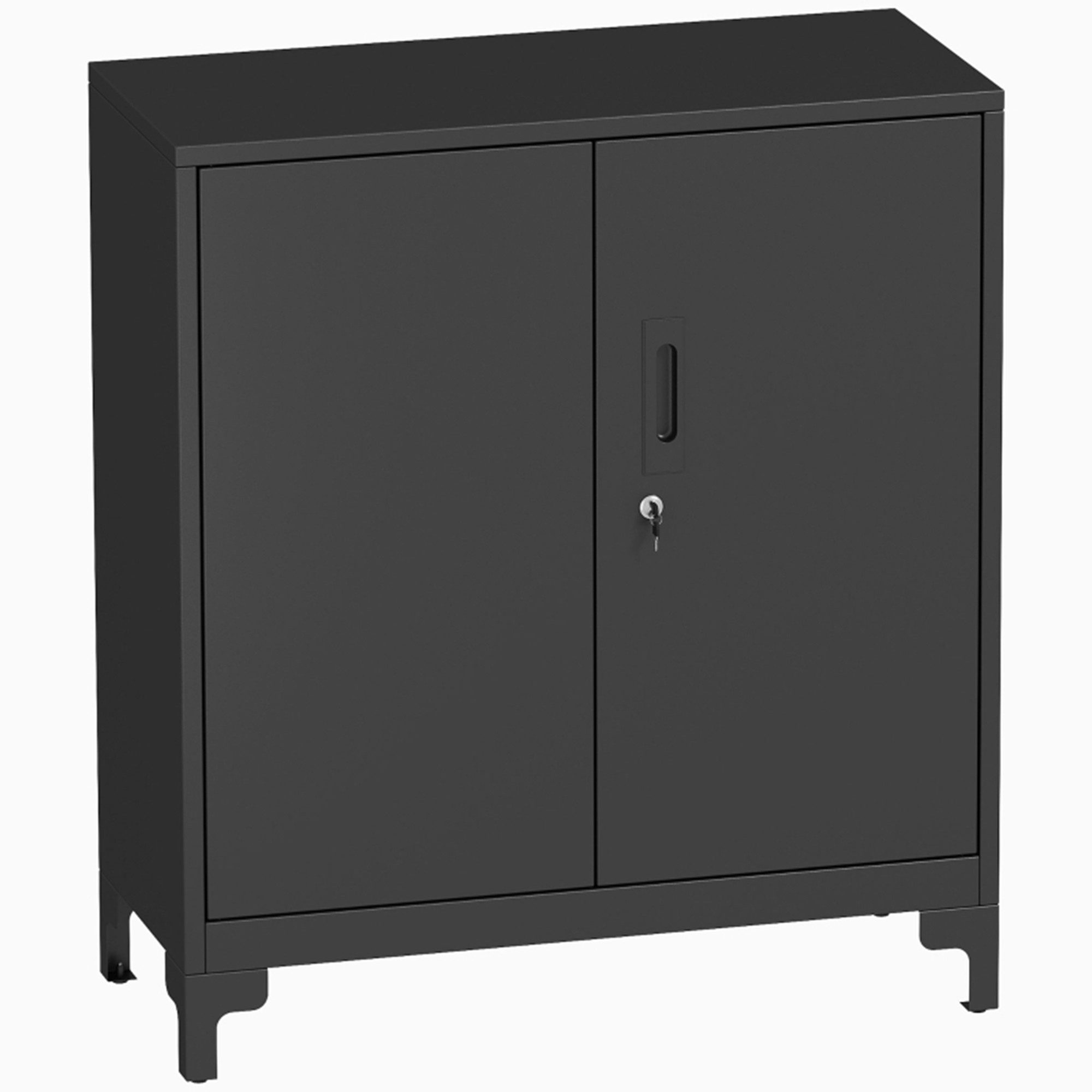 MC Star Aktenschrank Büroschrank aus Metall, verschließbare Türen, Bürokommode (2-stufiges Design, Schwarz)