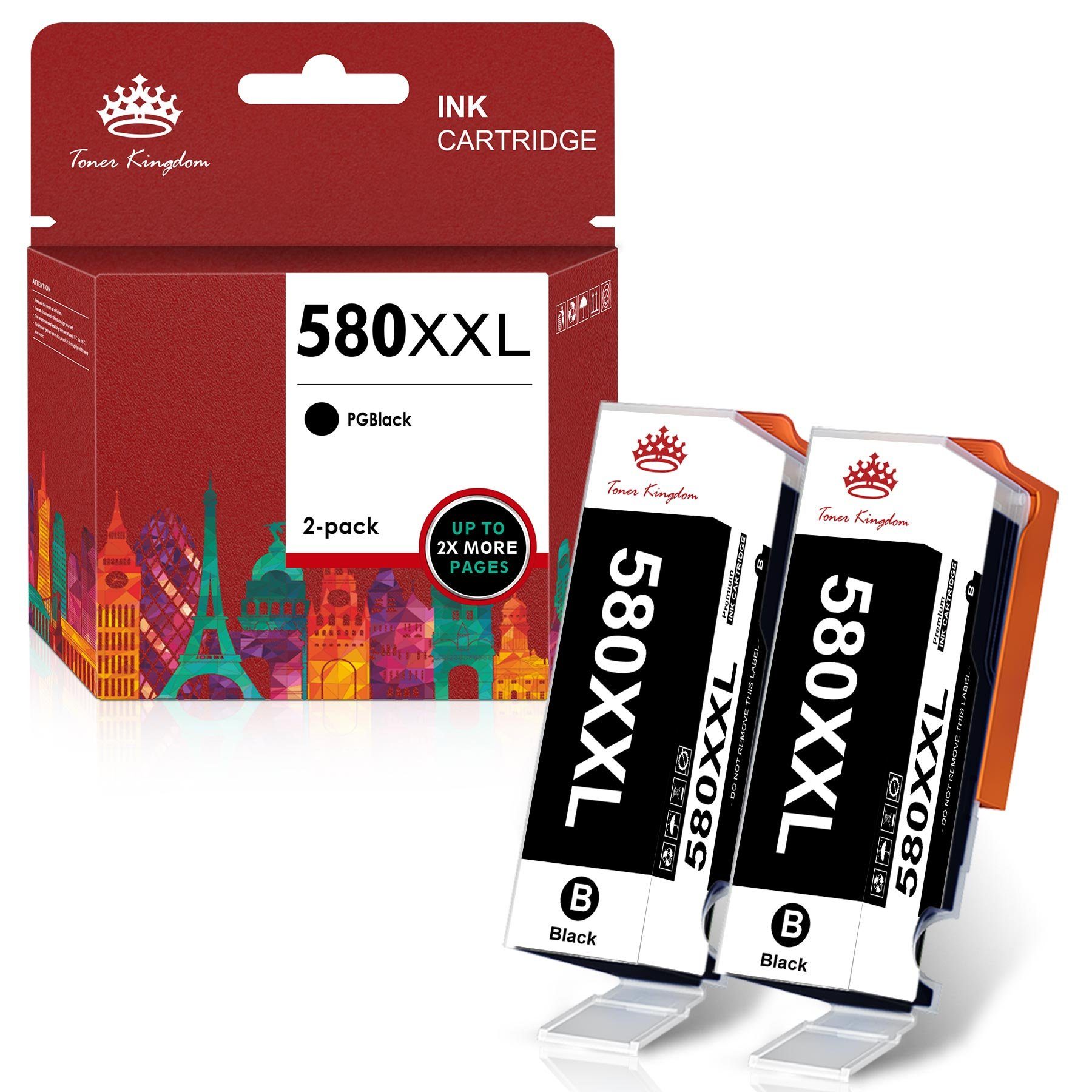 Toner Kingdom Kompatible Patronen für Canon PGI 580XL CLI 581 XXL Tintenpatrone (Pixma TR7500 TR7550 TR8500 TR8550 TS705 TS6100, TS6150 TS6151 TS6200 TS6240 TS6241 TS6250 TS6251) 2xSchwarz