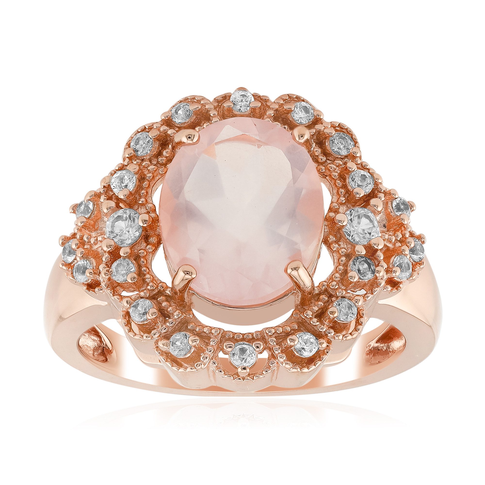 Cavill Silberring Ring aus versilbertem Silber mit Rosenquarz, rosévergoldet (1-tlg)