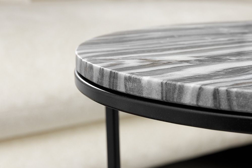 · riess-ambiente / 37cm Beistelltisch grau grau · Metall Nachttisch (Set, Marmor · · Wohnzimmer 2-St), schwarz | ELEMENTS grau rund