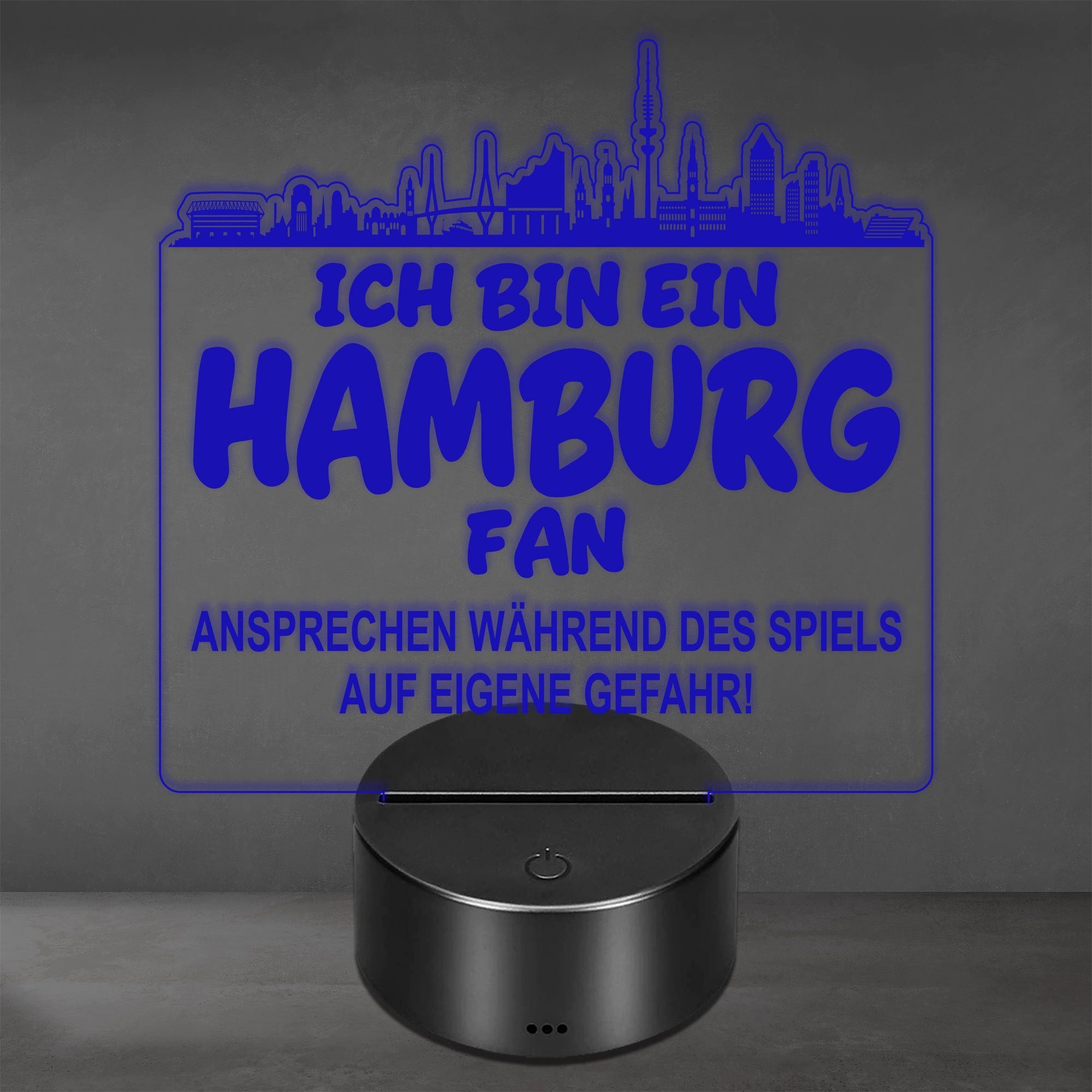 Lieblingsmensch LED Nachtlicht Fußball - Ich bin ein Hamburg Fan - Ansprechen auf eigene Gefahr, LED fest integriert, Farbwechsel oder feste Farbe mit Fernbedienung & Touch, Man Cave Stimmungslicht – 19x23cm