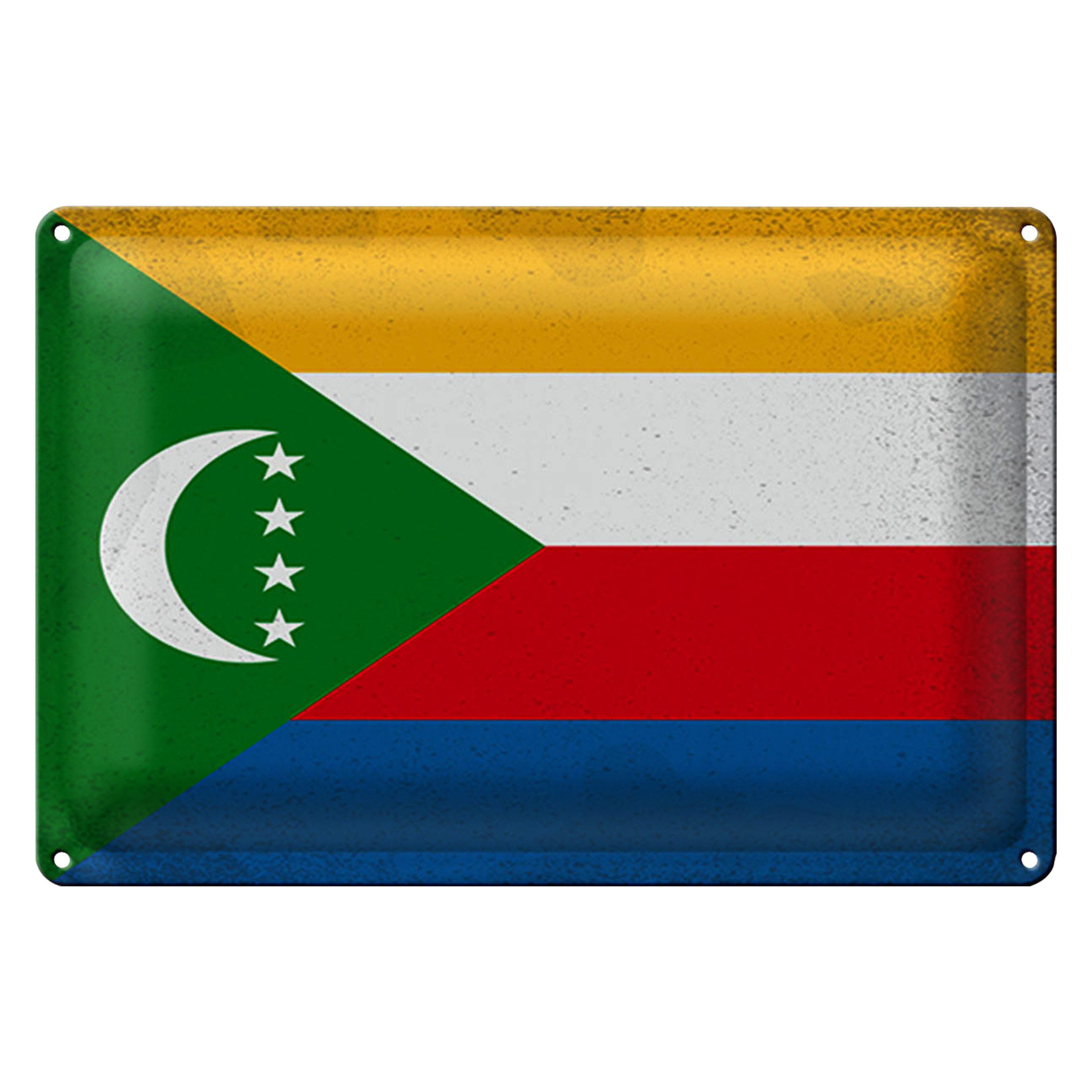 Metallschild Blechschild Flagge Komoren 30x20cm Flag Comoros Vintage