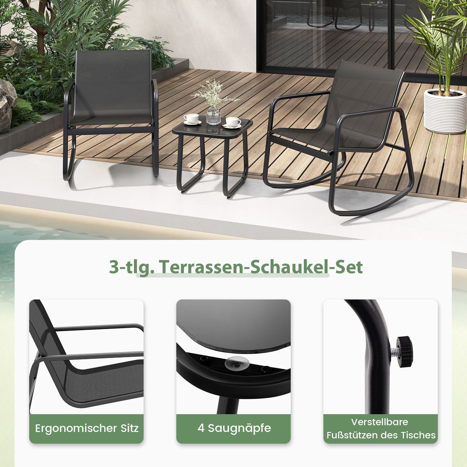 COSTWAY Sitzgruppe, (3-tlg), Balkonset mit 2 günstig online kaufen