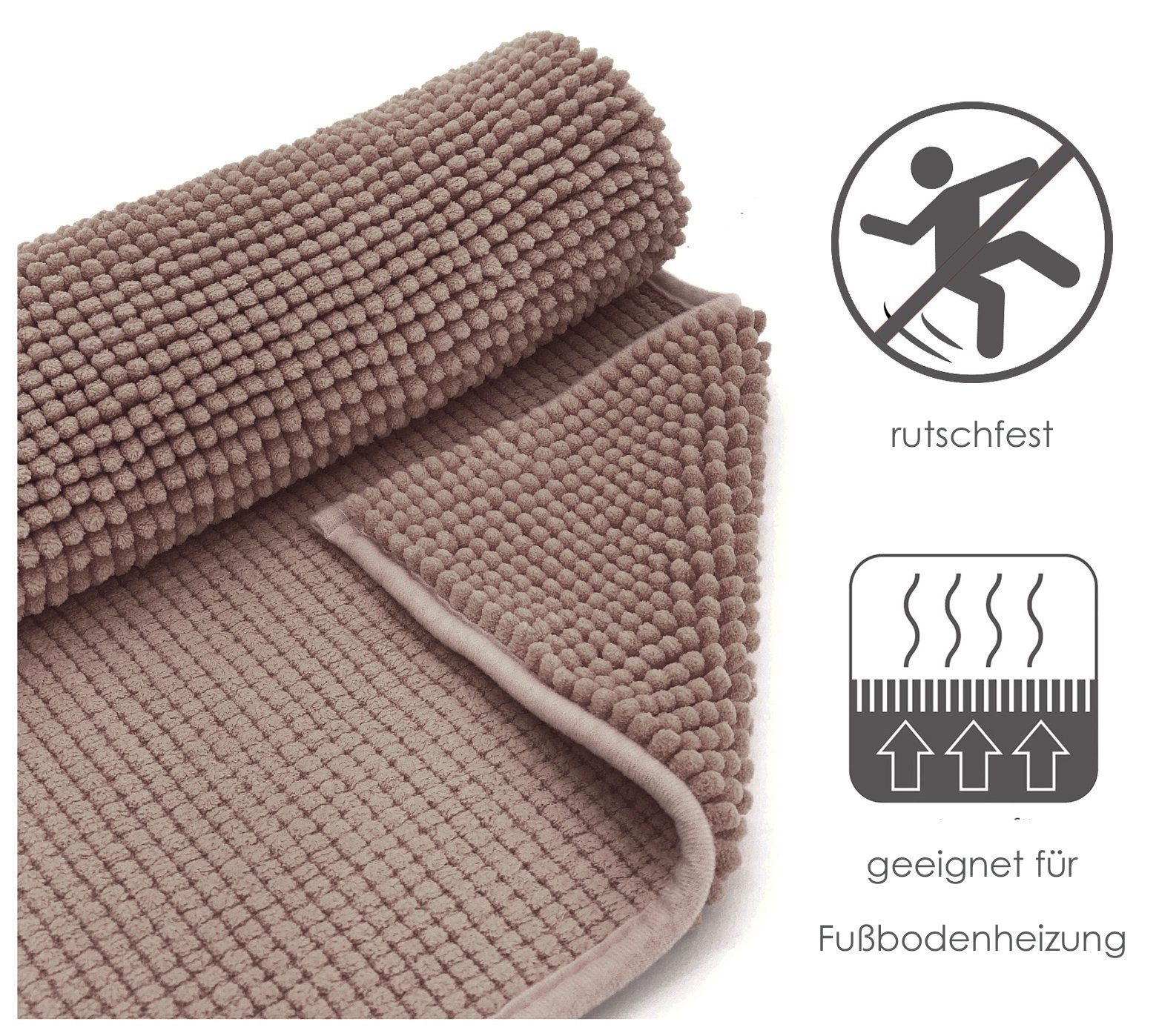 heimtexland Badematte Badvorleger Chenille Badteppich Duschvorleger, rutschhemmend beschichtet, Fußbodenheizung geeignet, schnell trocknend, strapazierfähig, fu – Bild 5 von 5