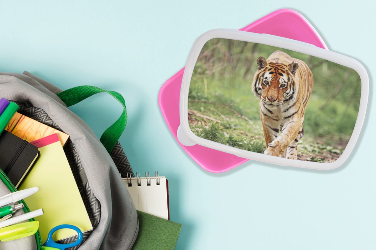 Kunststoff MuchoWow rosa Tiger Lunchbox Mädchen, Brotbox (2-tlg), - Erwachsene, für Kunststoff, Wald - Brotdose Laufen, Snackbox, Kinder,
