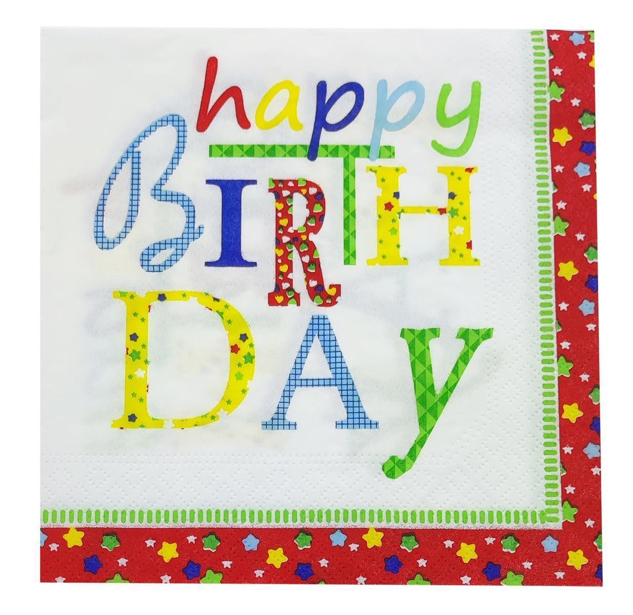 PAPSTAR Papierserviette 20 Servietten Happy Birthday 33x33 cm Tischdeko Feier, (Set, 20 St., Servietten), Happy Birthday Servietten Geburtstagsservietten