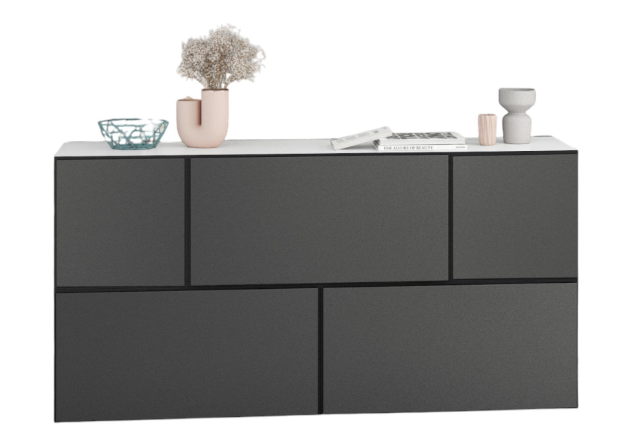 moebel-dich-auf Sideboard VARIANTO 3 (Kommode 5 tlg., 152 cm breit, Sideboard bestehend aus 3xSchränken mit Klappe und 2xSchränken mit Tür), MDF tiefgezogenen Fronten mit Softclose, stehend und hängend