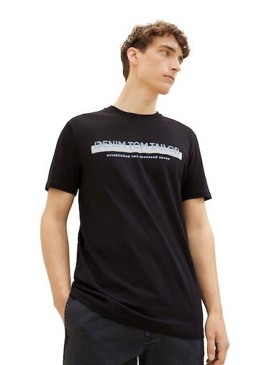 T-Shirt mit TOM Denim black Logofrontprint TAILOR