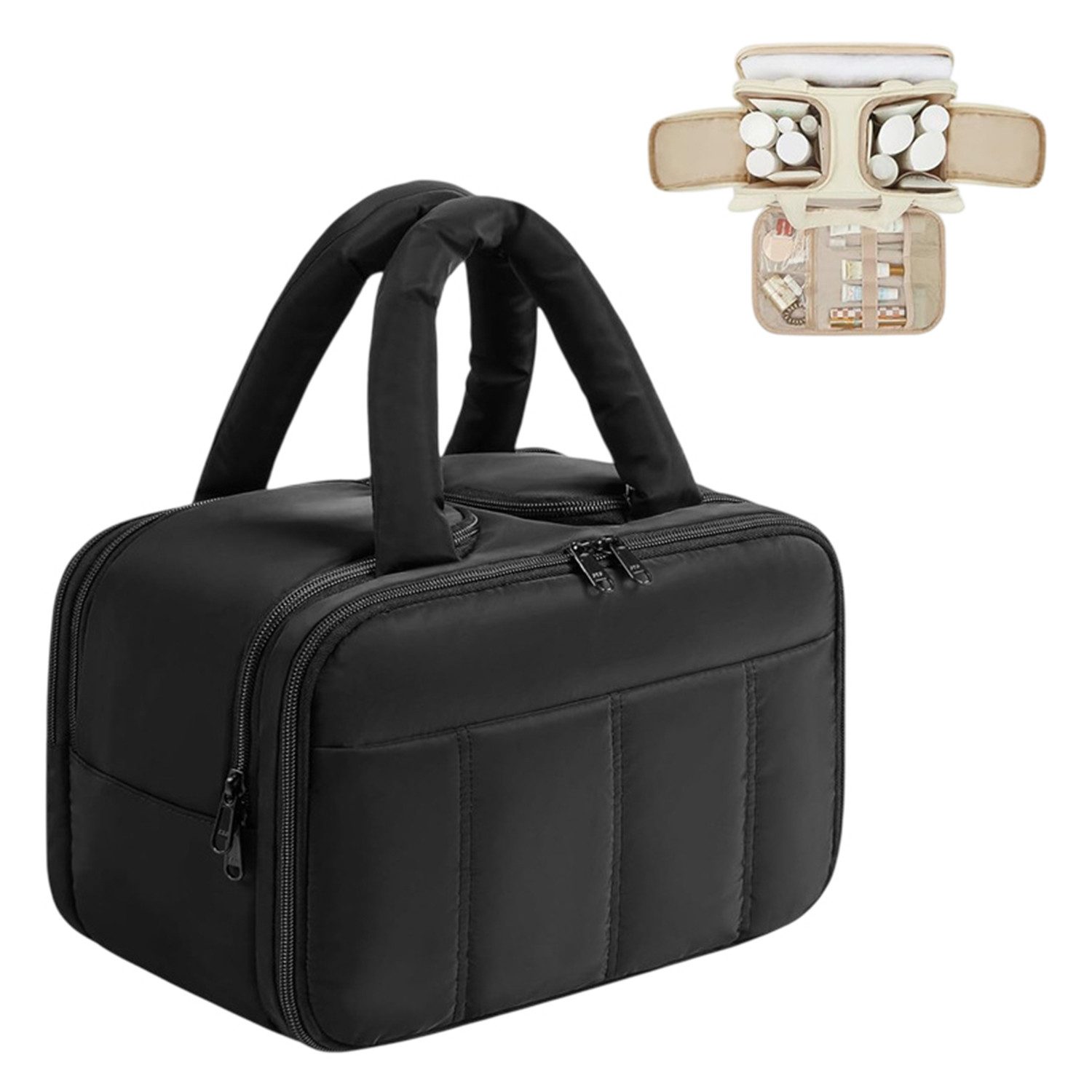 Kulturbeutel Tragbare Kosmetiktasche Reise Kulturtasche mit 4 Fächern