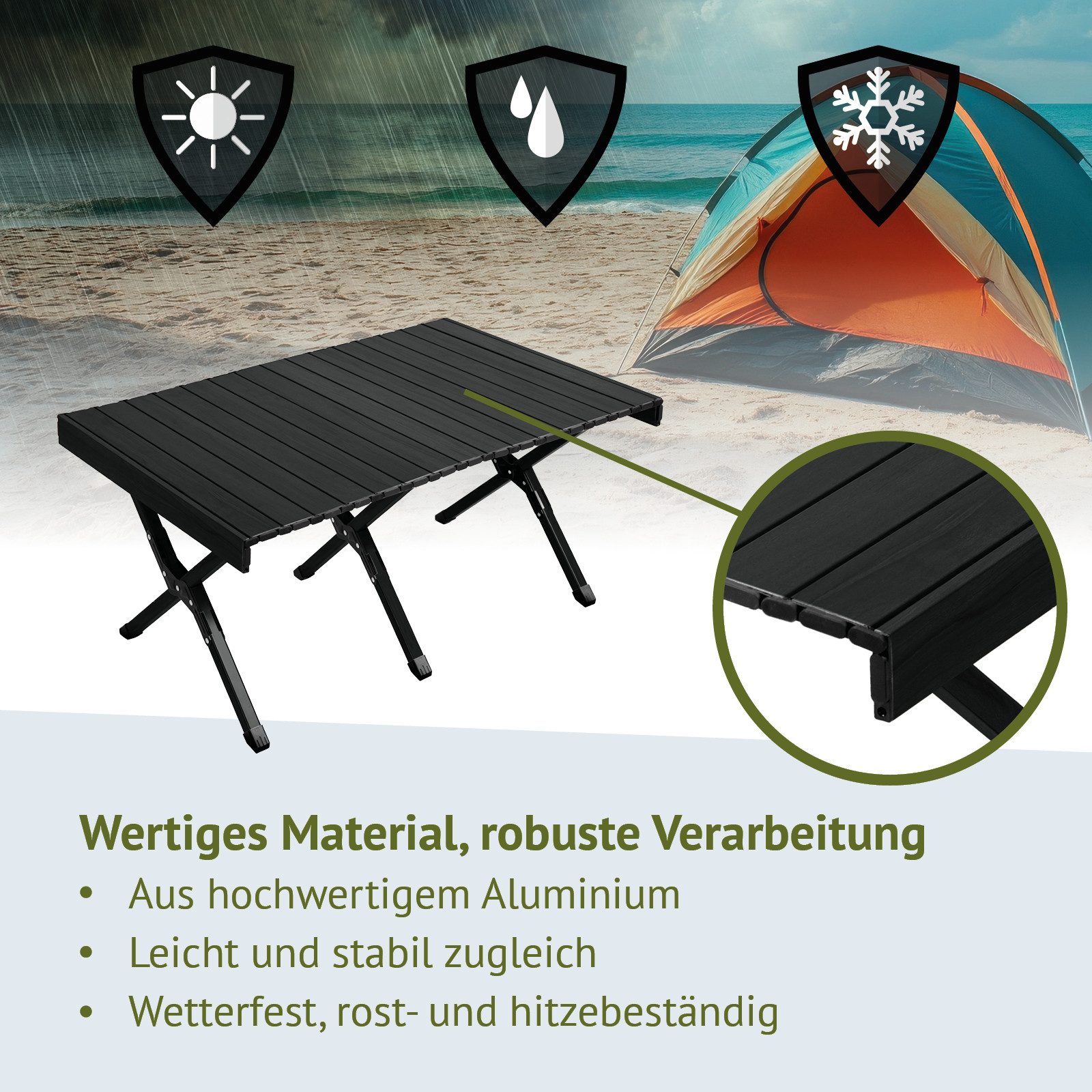 JAWINIO Campingtisch, Tischplatte abnehmbar, Aluminium, inkl. Tragetasche, Schwarz