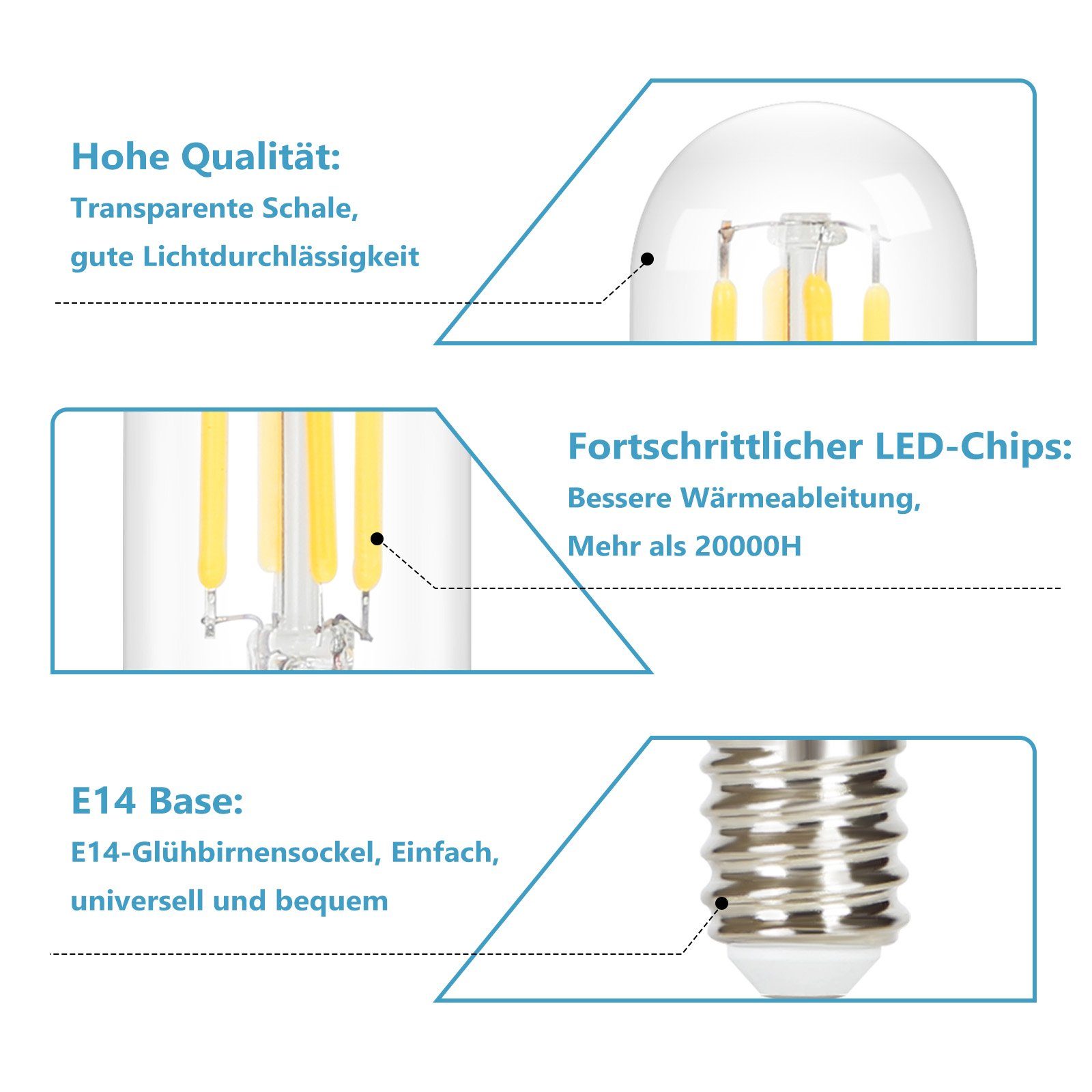 Kaltweiß, Birnen E14, LED Vintage 6000K E14 Nettlife Kaltweiß St., Glühbirnen 2 LED-Leuchtmittel 4W T25 Lampe