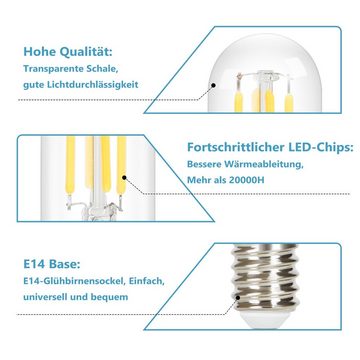 Nettlife LED-Leuchtmittel LED E14 Vintage Birnen 4W Glühbirnen T25 Lampe 6000K Kaltweiß, E14, 2 St., Kaltweiß