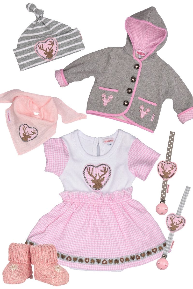 P.Eisenherz Trachtenkleid Baby Body - HIRSCH MADL - weiß/rosa
