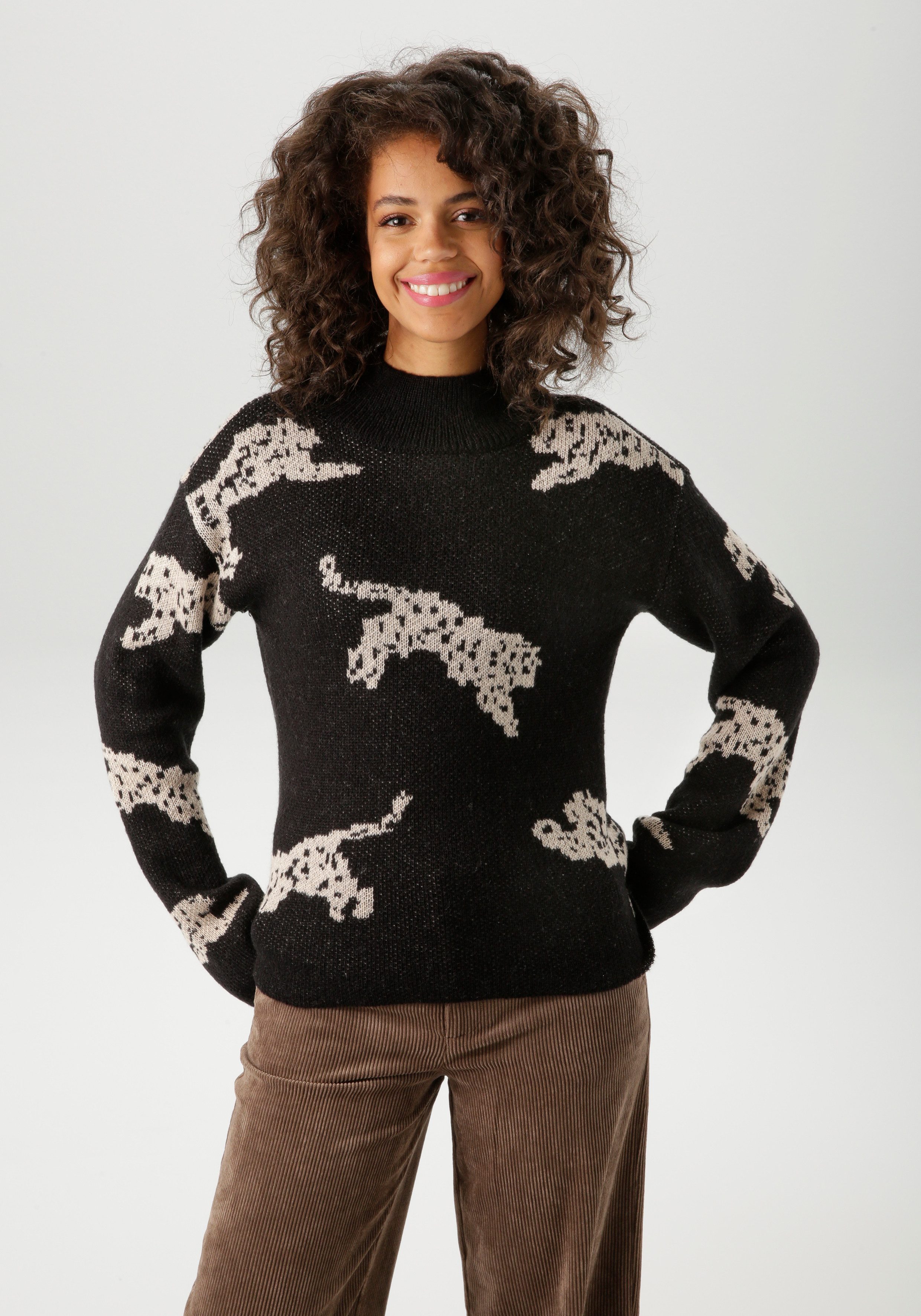 Aniston CASUAL Strickpullover mit eingestrickten Leoparden günstig online kaufen