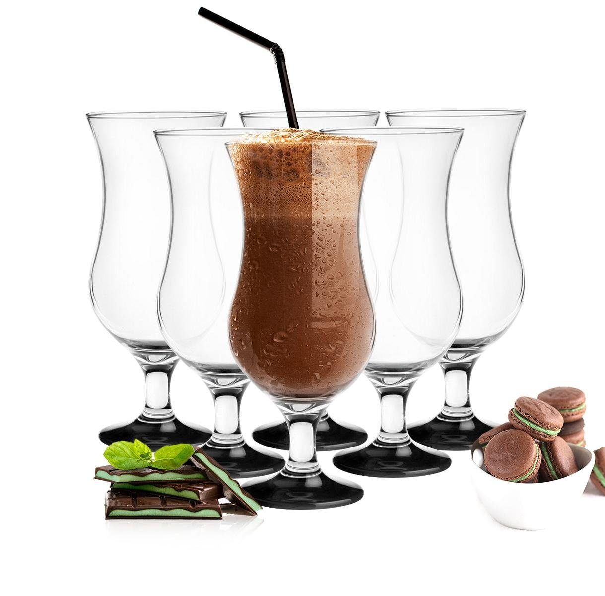 Sendez Cocktailglas 6 Stück Cocktailgläser 480ml mit schwarzem Fuß Longdrink Trinkglas, Glas