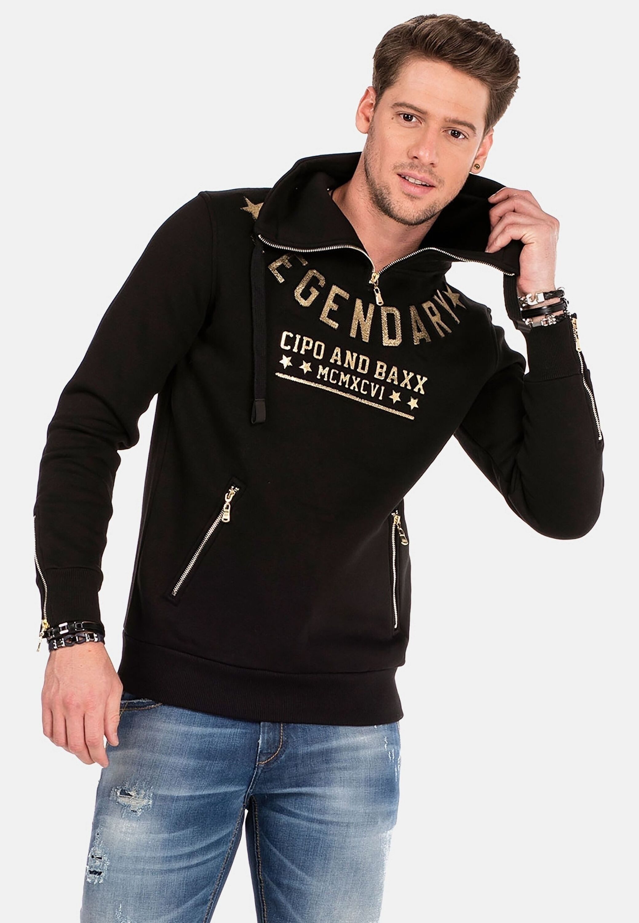 Cipo & Baxx Sweatshirt Sweatshirts (1-tlg) mit Zipper-Kragen und 3D-Schrift günstig online kaufen