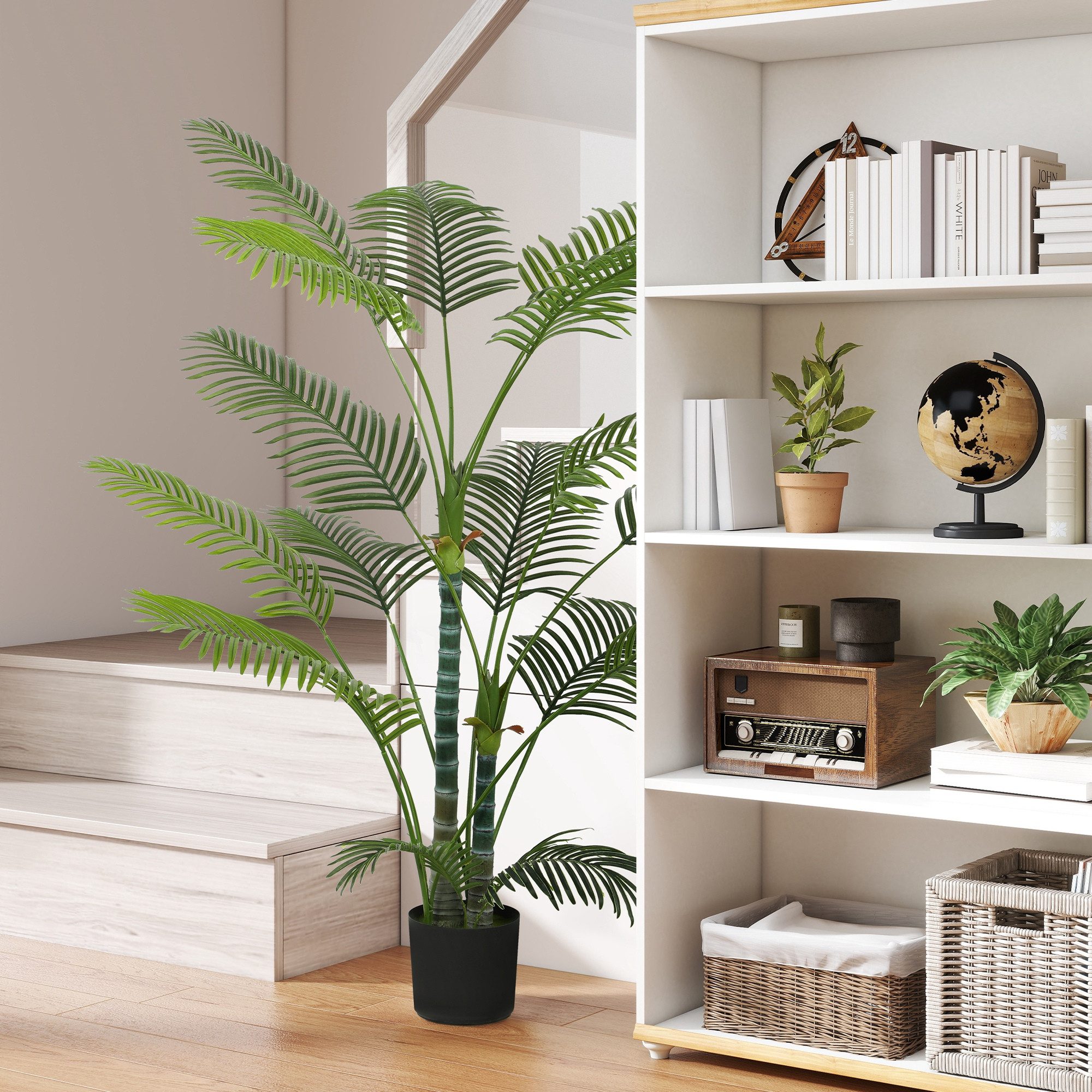 Kunstpflanze Künstliche Pflanzen Wie Echt Zimmerpflanze Kunstbaum Palme, HOMCOM, Höhe 175 cm, für Wohnzimmer Schlafzimmer Büro Garten Dekoration