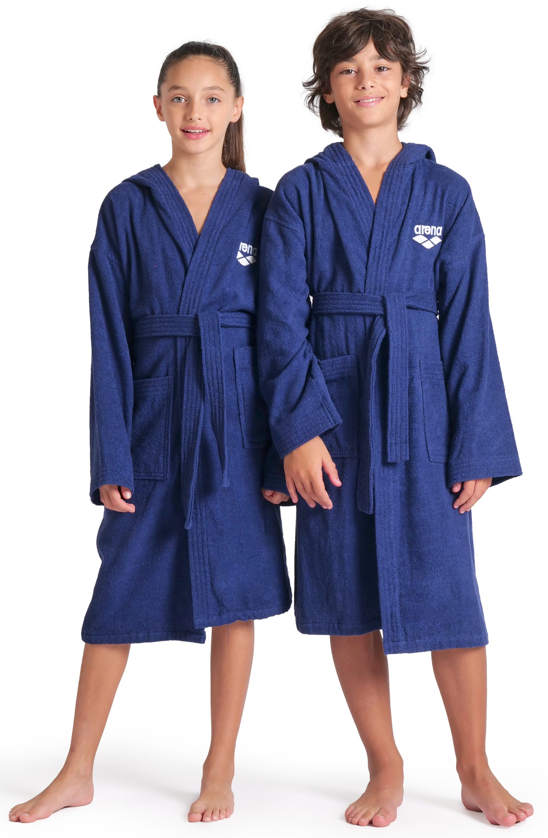 Arena Bademantel arena Kinder Junior Zeppelin Bademantel, Midilänge, Baumwolle, Kapuze, Gürtel, Bademantel, Kinder, Mädchen, Jungen, Schwimmbad, weich, gemütlich