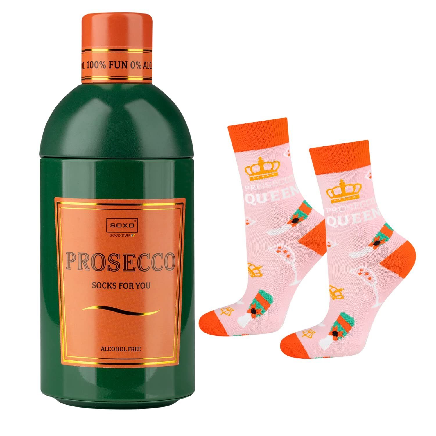 Soxo Socken Lustige Geschenke Für Frauen (Flasche, 1-Paar, Set) Bunte Socken Damen Getränke 35-40EU Prosecco