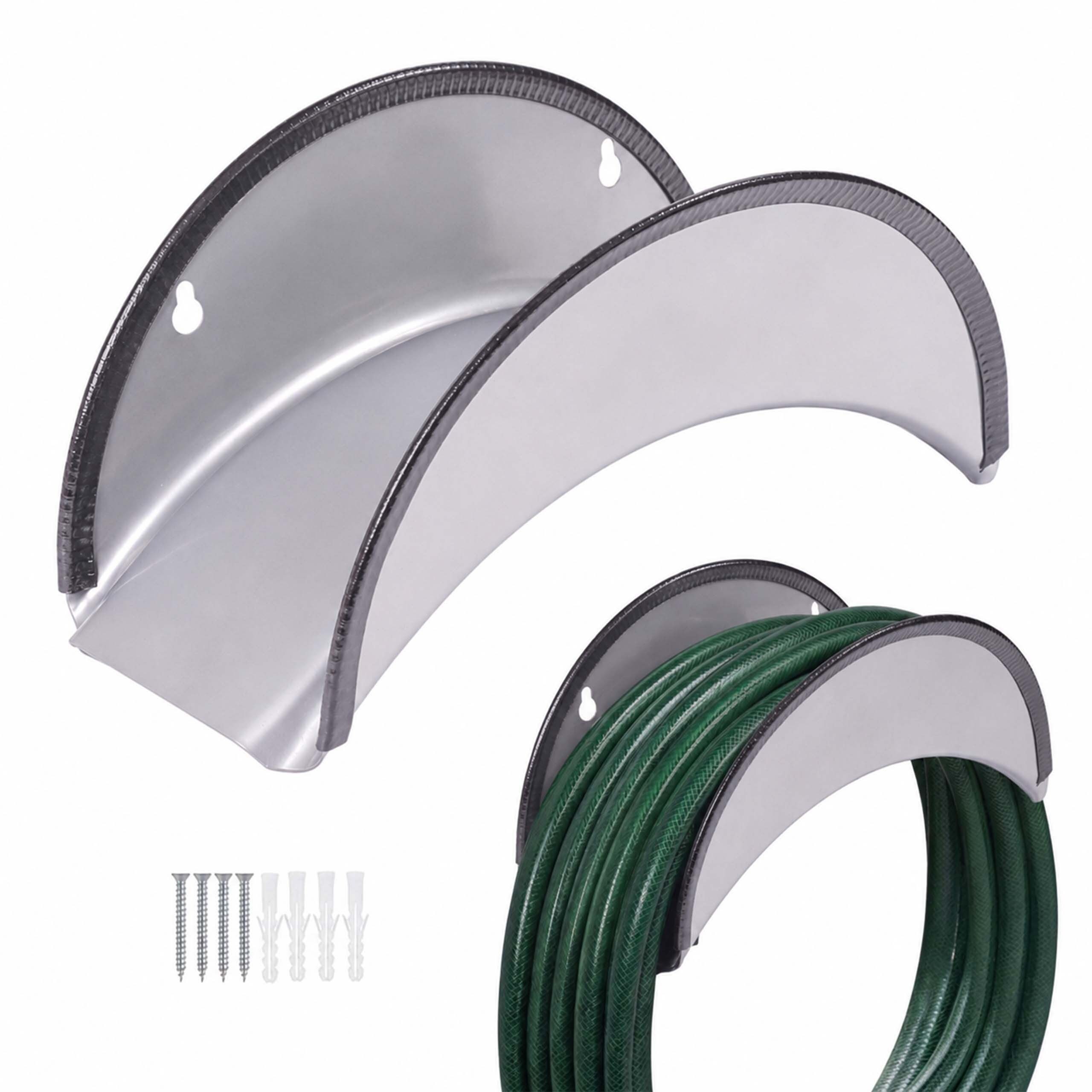 relaxdays Schlauchhalterung Schlauchhalter mit Kantenschutz 2er Set, (2-tlg., silber)