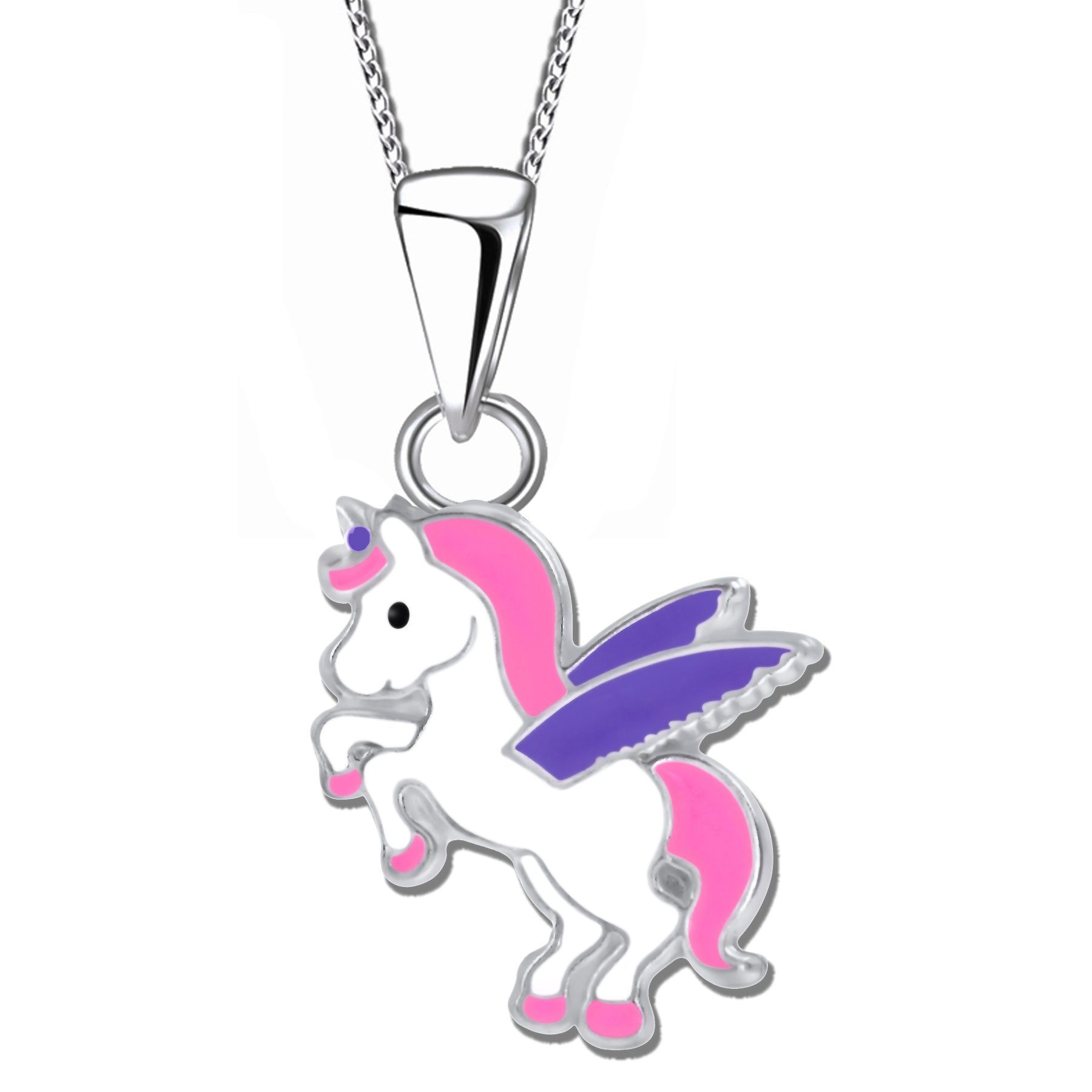 rosa echt Silber Einhorn, Kinderkette Geschenk Anhänger K630o Sterling Limana 40+5cm 925 kleine Einhornkette Pferd Geschenkidee mit Kette