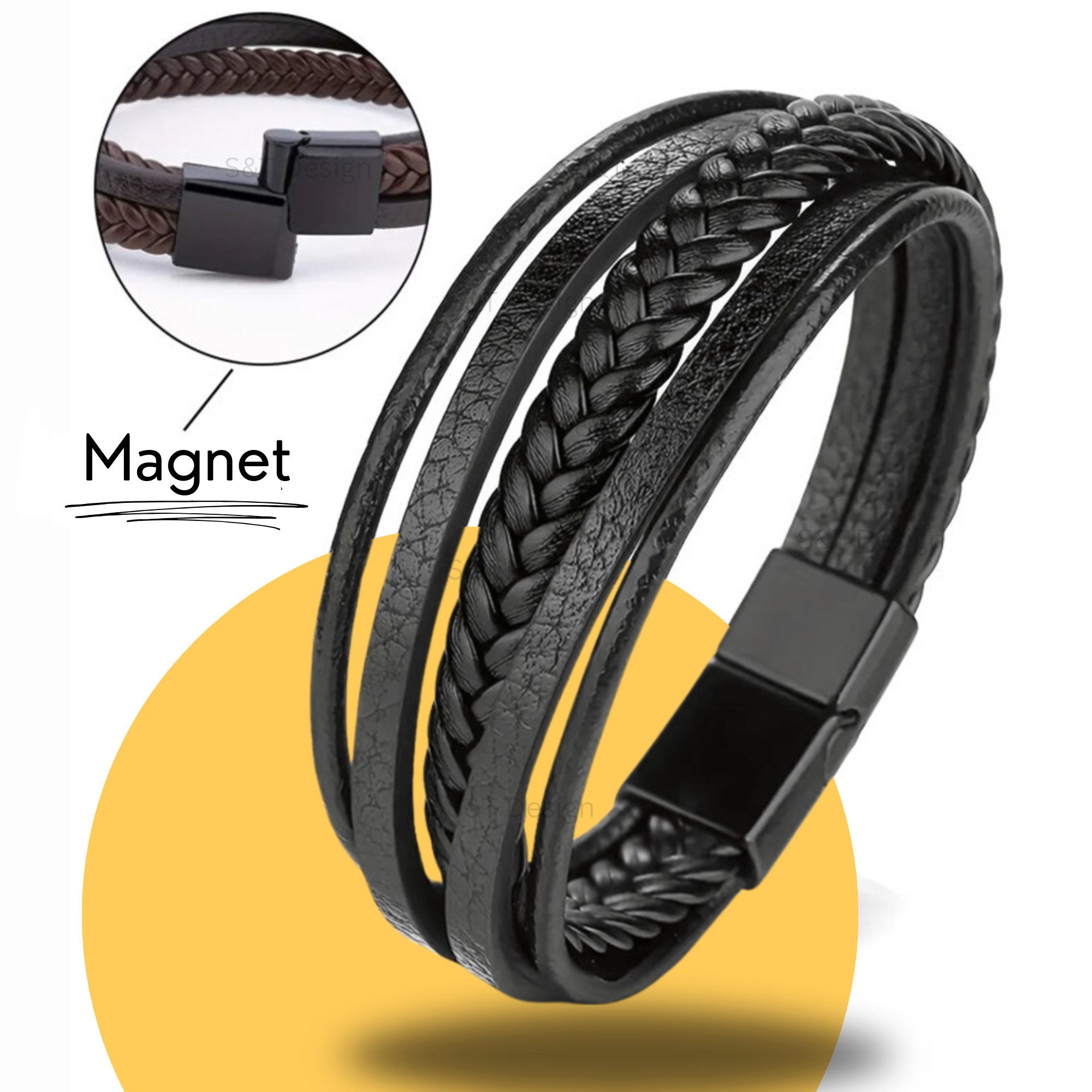 S&T Design Lederarmband Herren Armband Schwarz Braun Blau (Samttüte, 1,5 CM günstig online kaufen