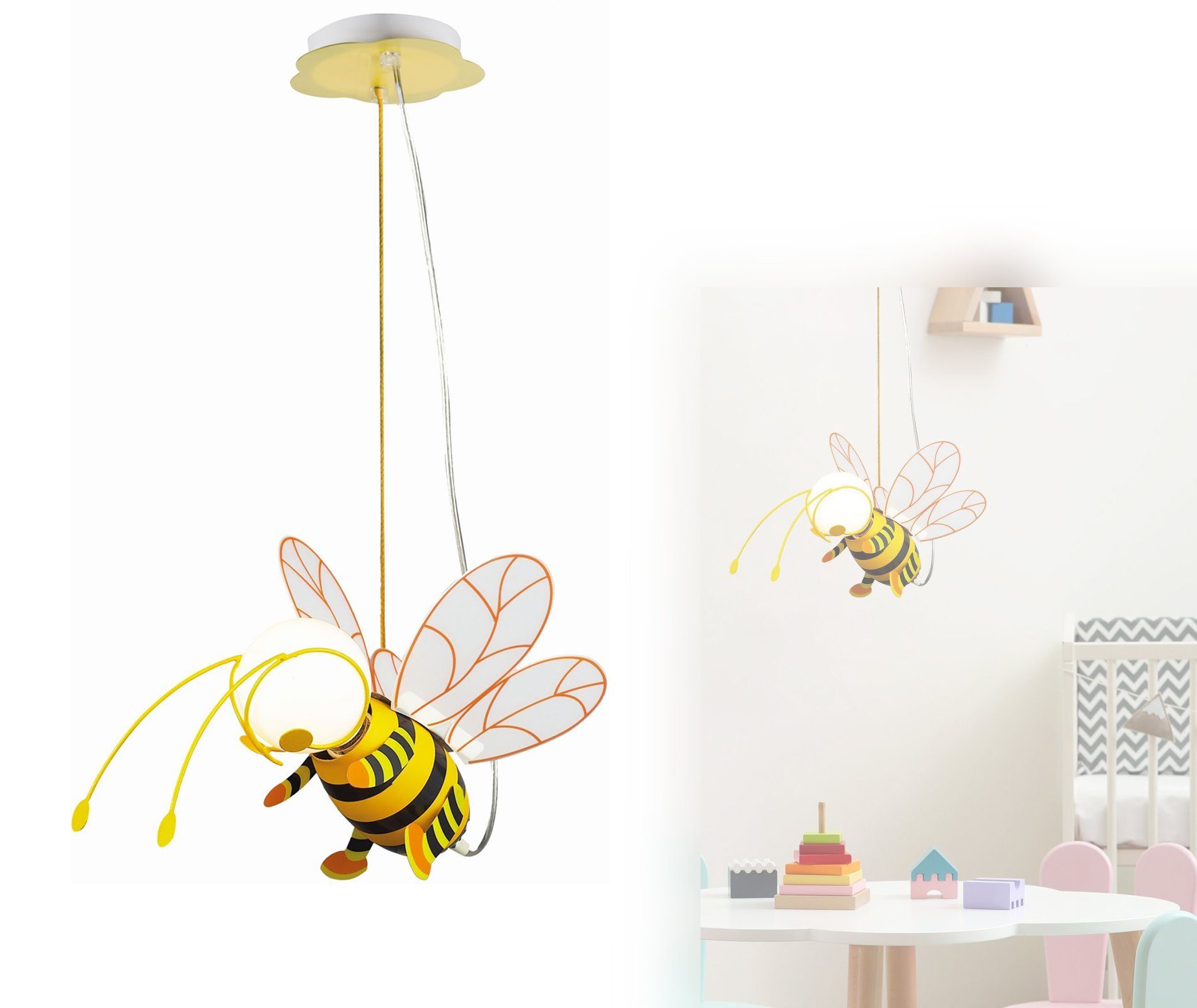 Globo Deckenleuchte GLOBO Kinderzimmerlampe Biene Hängelampe Kinder  Kinderlampe hängend, modern, Baby, LED wechselbar, Warmweiß, Hängeleuchte,  Kinderleuchte, Kinderzimmerleuchte, Tiermotiv, Junge, Mädchen | Pendelleuchten