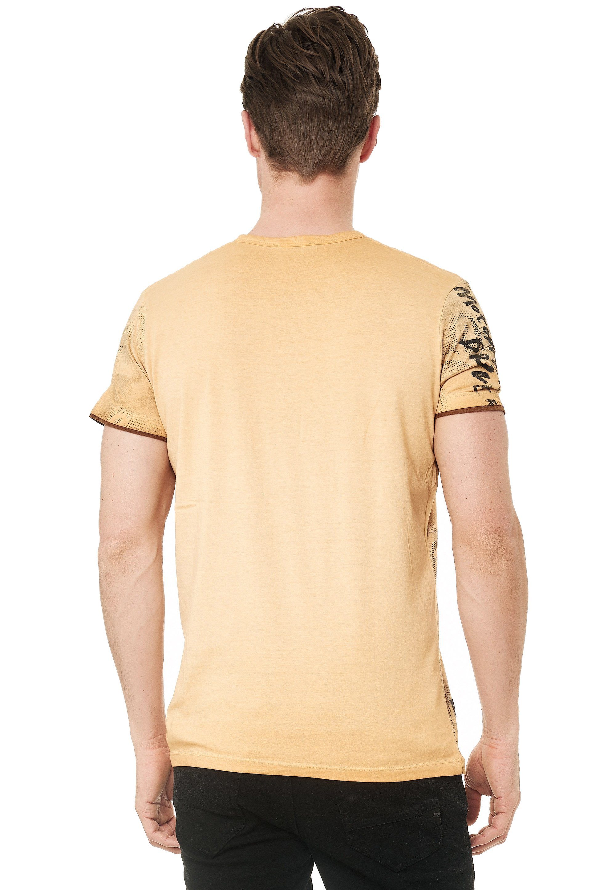 Rusty Neal T-Shirt mit modernem Print camelfarben