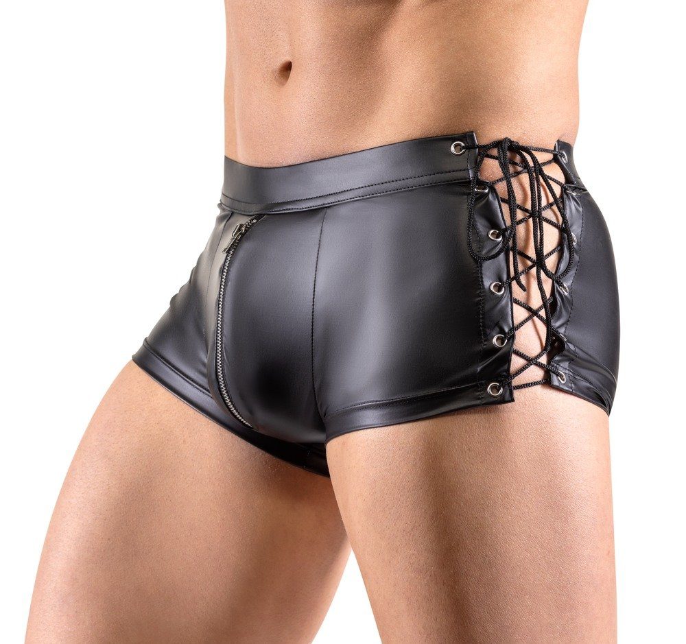 Boxershorts Wetlook Boxershorts mit Schnürung und Reißverschluss - schwarz