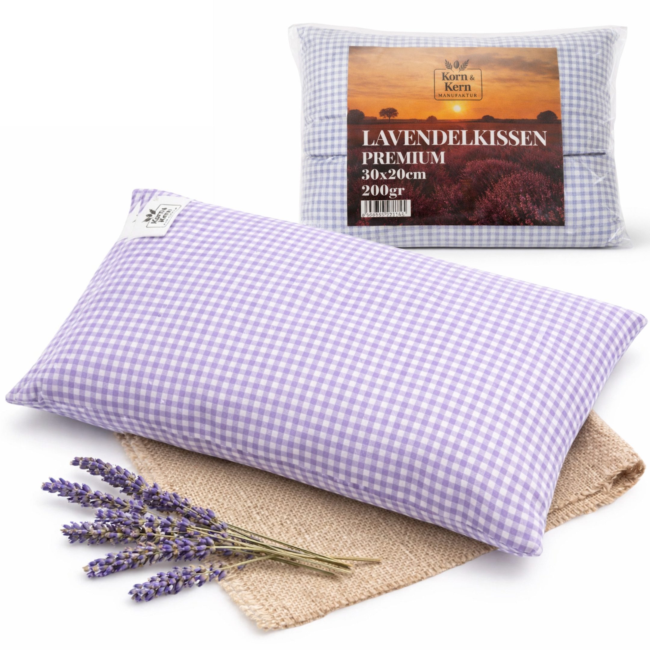 Korn & Kern Manufaktur Lavendelkissen 20x30 cm Duftkissen, 200 g Lavendel, 100 % Baumwolle, Aromakissen, 1-tlg., Natürliches Duftkissen - Entspannende Wirkung