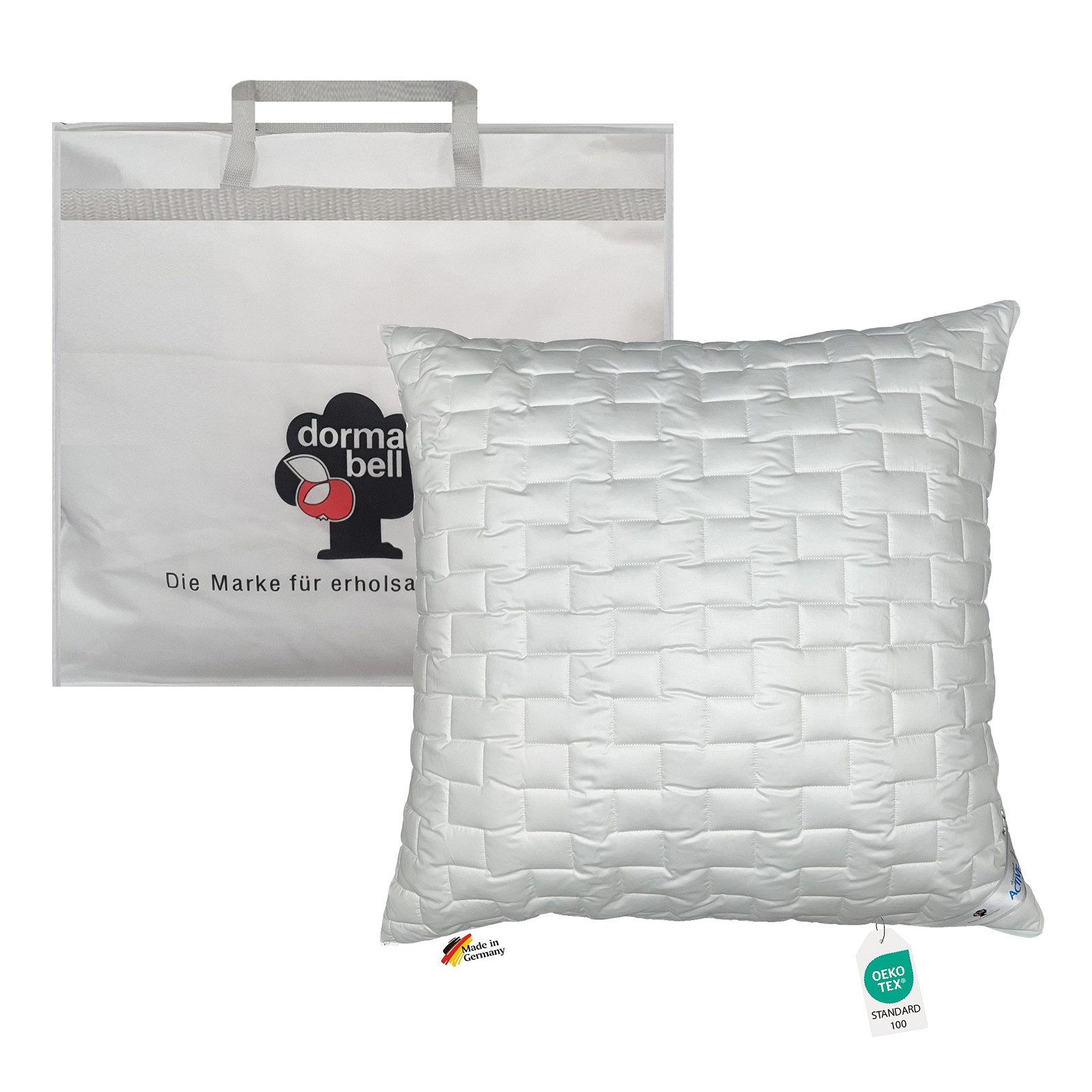 Dormabell Kunstfaserkopfkissen Dormabell Active fresh Kopfkissen Funktions Faserkissen 80x80 kühl, Füllung: Faserkugeln, Bezug: 100% Baumwolle, Seitenschläfer, Rückenschläfer, Bauchschläfer, Hergestellt in Deutschland
