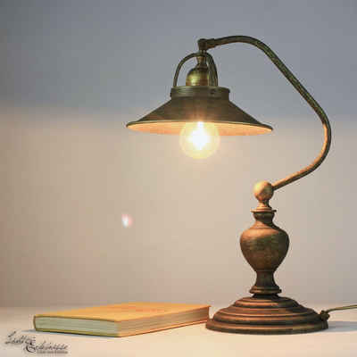 Licht-Erlebnisse Nachttischlampe COUNTRY, ohne Leuchtmittel, Tischlampe echtes Messing Made in Italy E27 H:39cm Premium