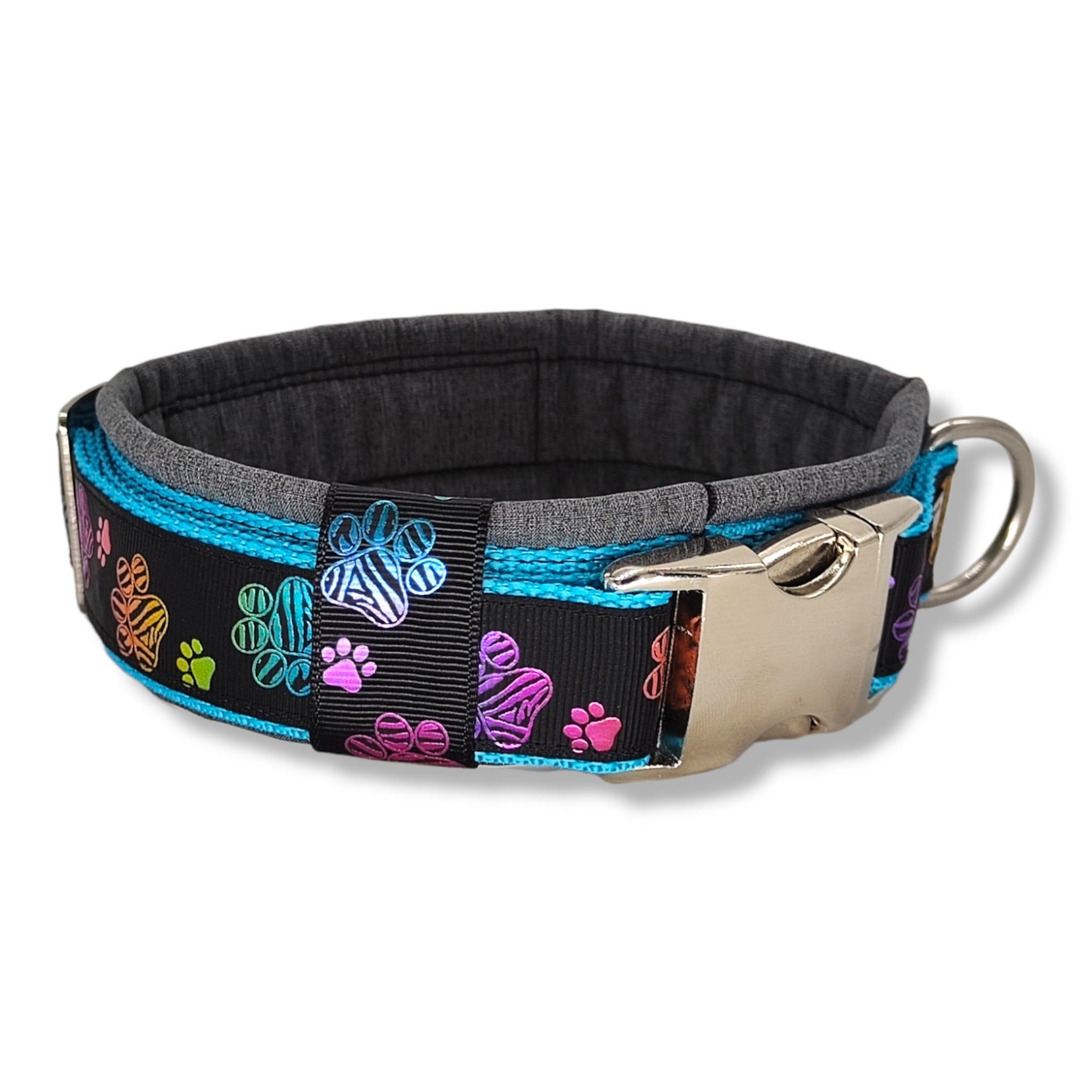 D by E Couture Hunde-Halsband "Metallic Paws I", gepolstert, verstellbar, 40mm breit, Handmade