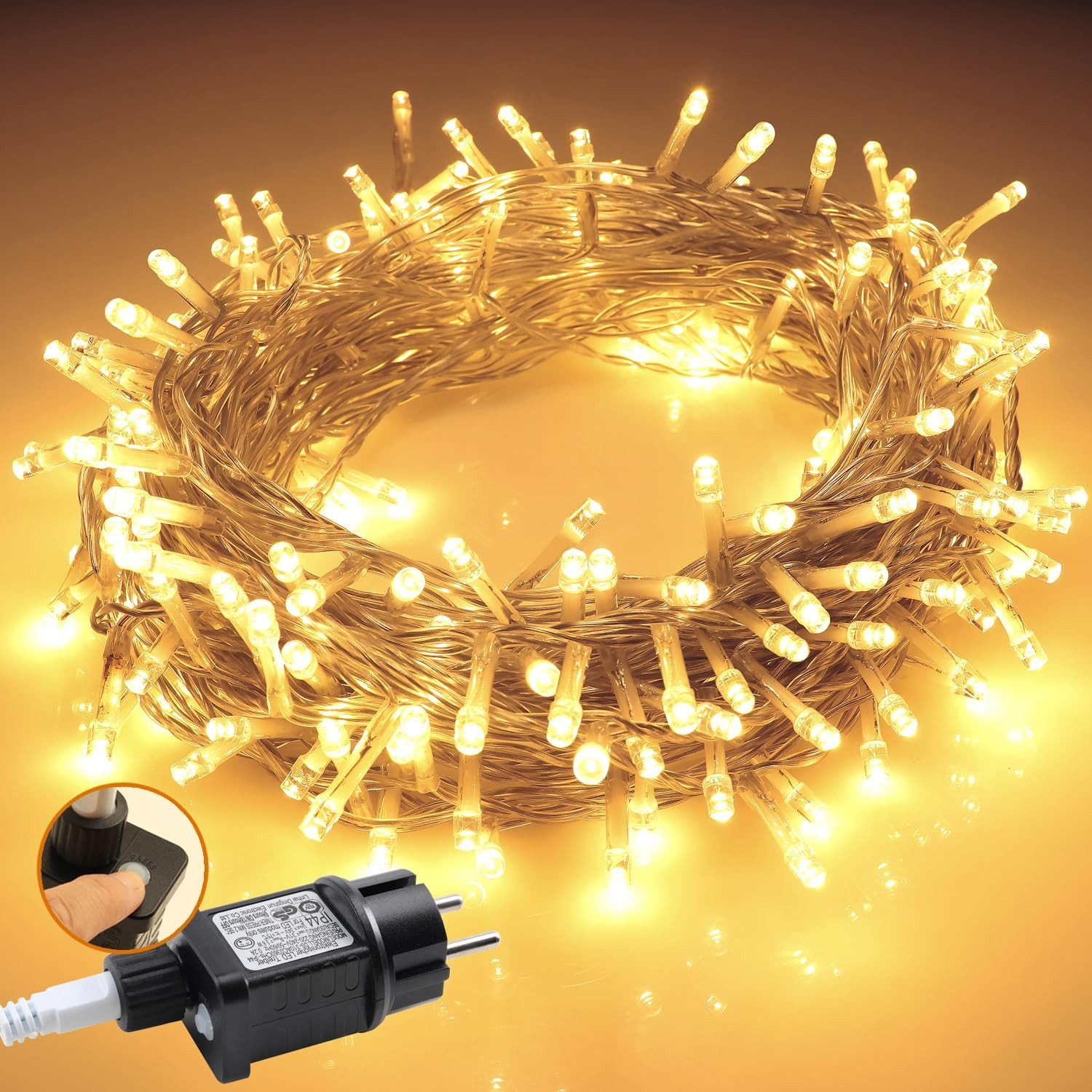 Bundviel LED-Lichtervorhang 10M/20M/30M/40M 100 LED Eisregen Lichterkette Vorhang Außen Innen