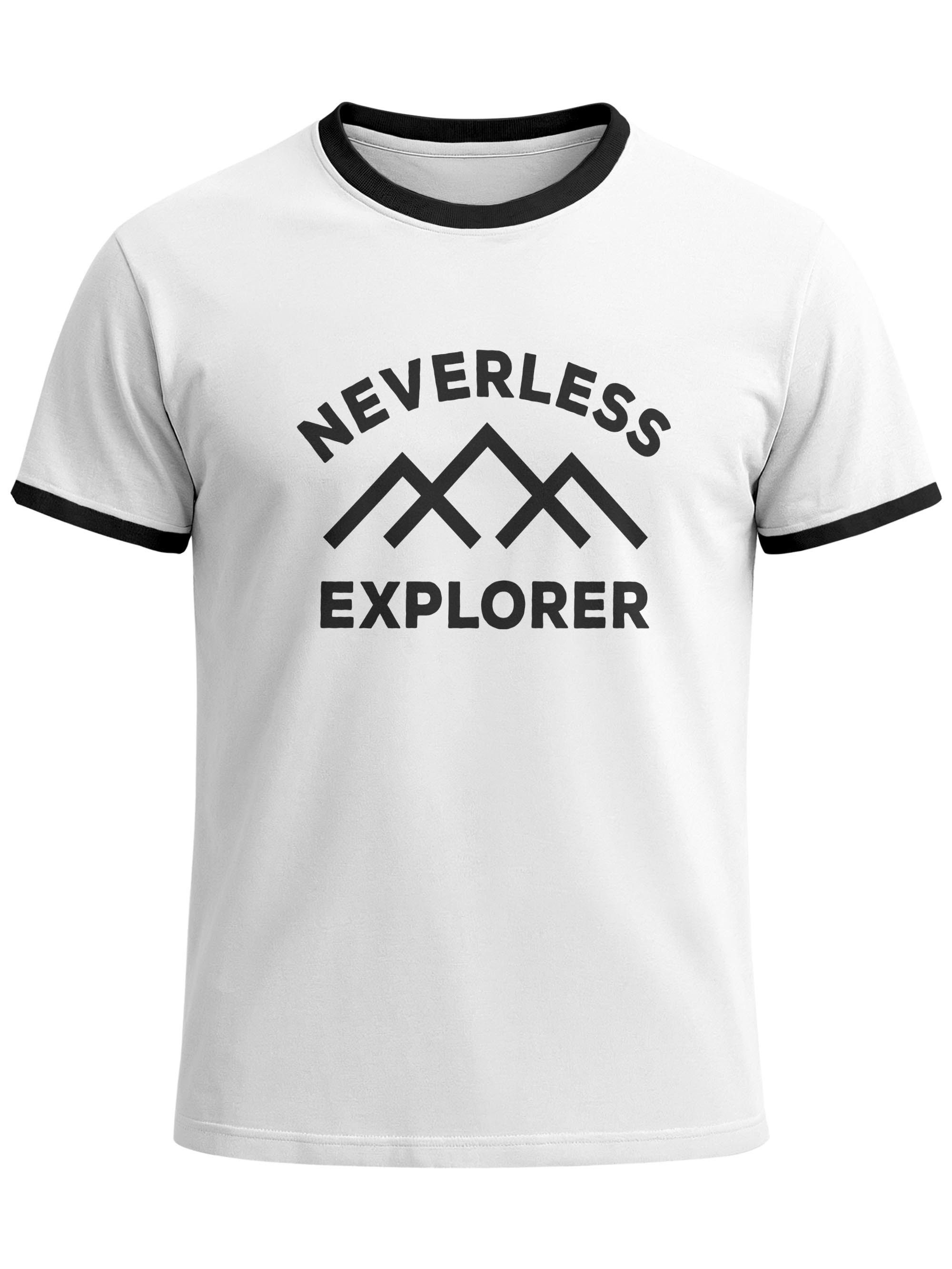 Neverless Print-Shirt Herren T-Shirt Retro Kontrastbund - Design NVLS Explorer - Printshirt mit Print