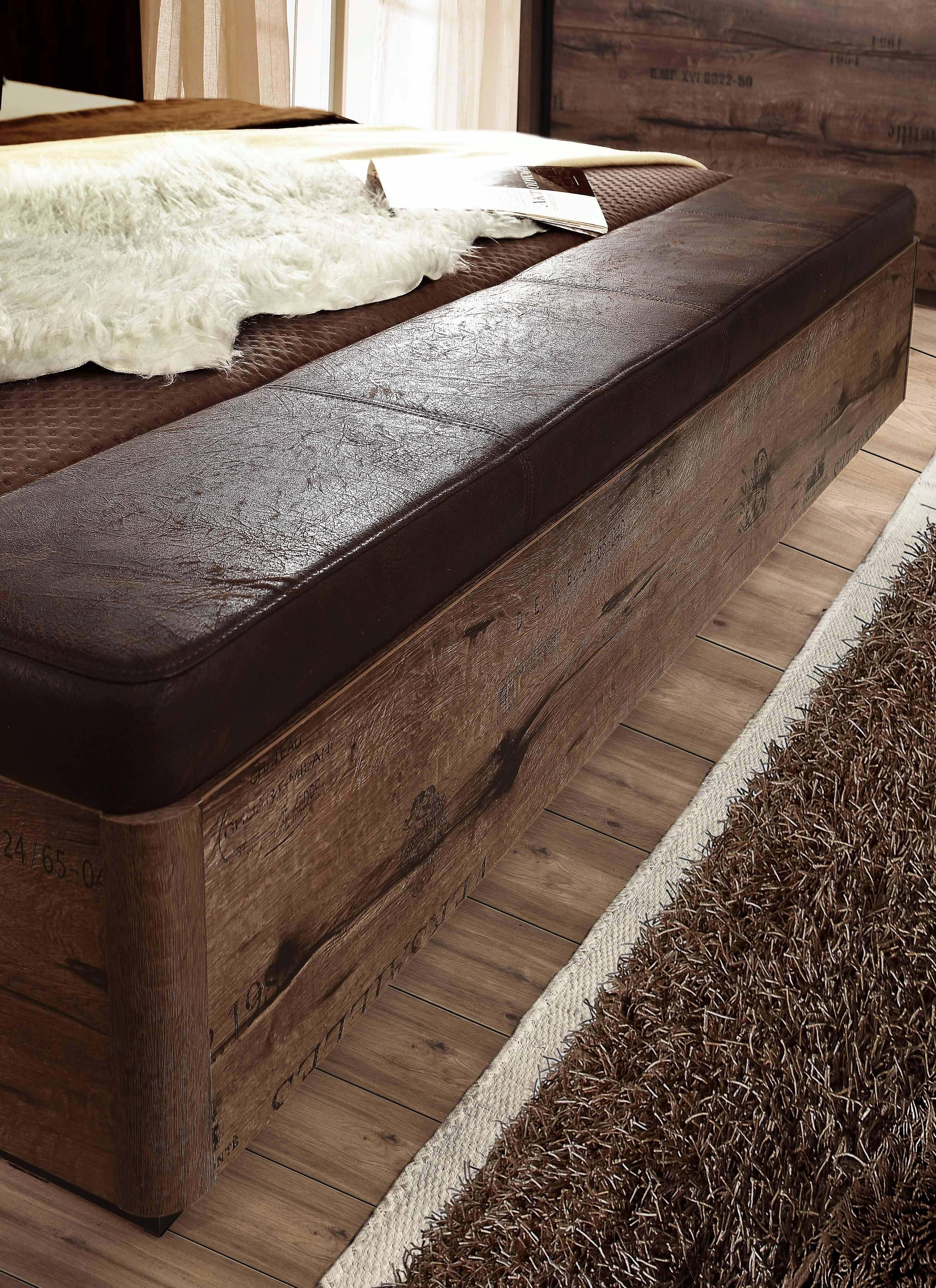 FORTE Bett Jacky, Belastbarkeit 250 kg, Stauraum (Liegefläche 180x200cm), Polsterkopfteil und integrierte Bettbank aus FSC-Holzwerkstoff