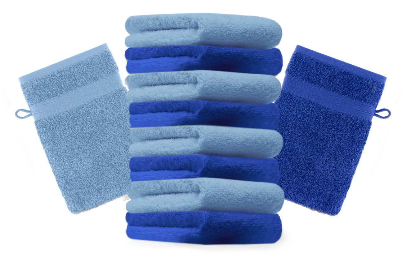 Betz Waschhandschuh 10 Stück Waschhandschuhe Premium 100% Baumwolle Waschlappen Set 16x21 cm Farbe Royalblau und hellblau