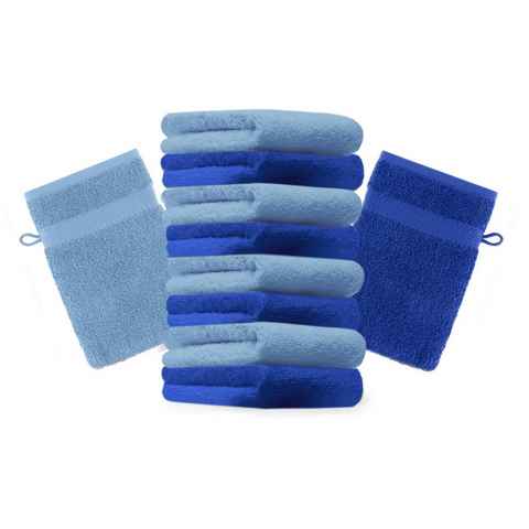 Betz Waschhandschuh 10 Stück Waschhandschuhe Premium 100% Baumwolle Waschlappen Set 16x21 cm Farbe Royalblau und hellblau