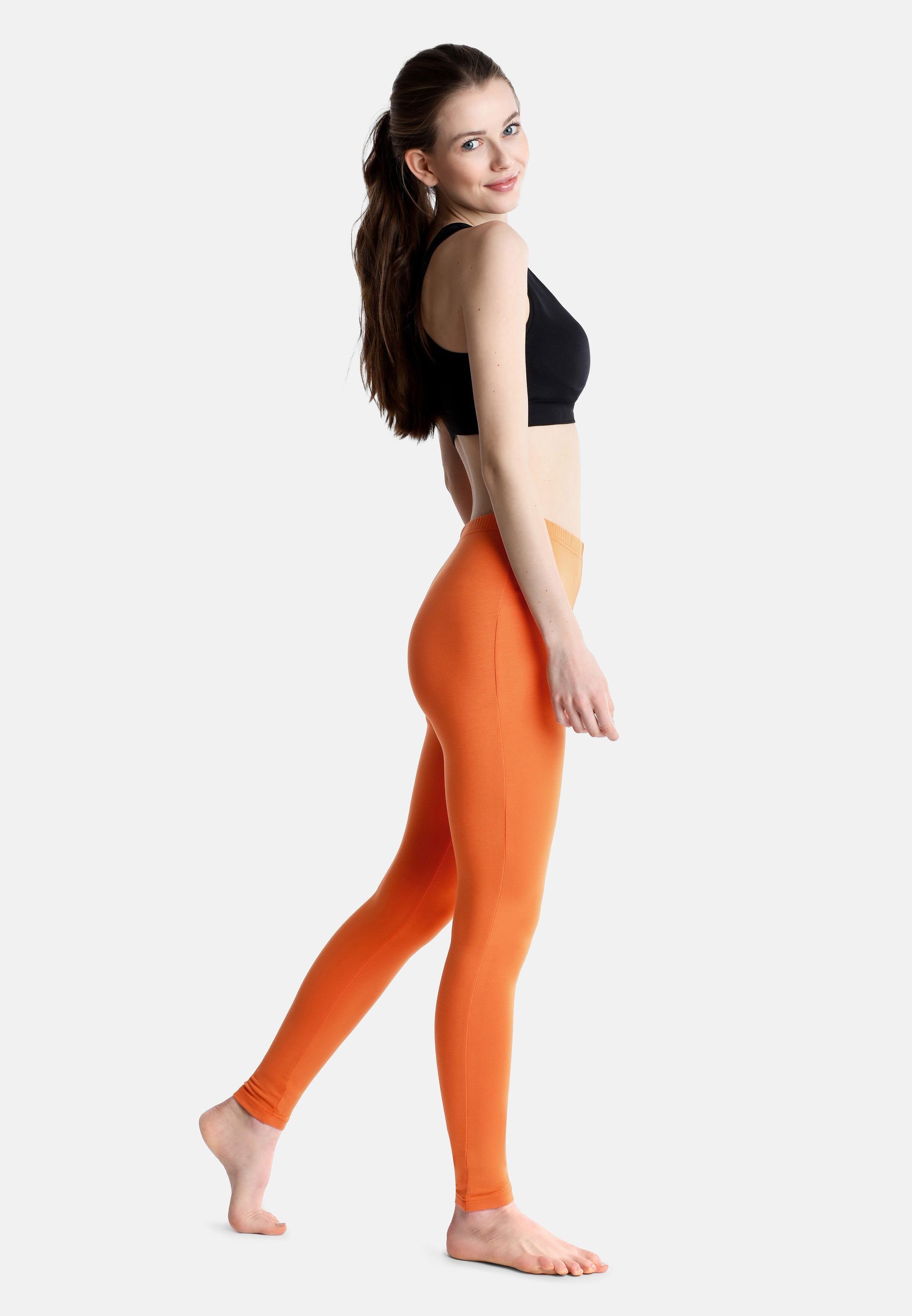 BLV50-203 Orange (1-tlg) Lange Leggings Viskose Bund aus Bellivalini Damen elastischer Leggings