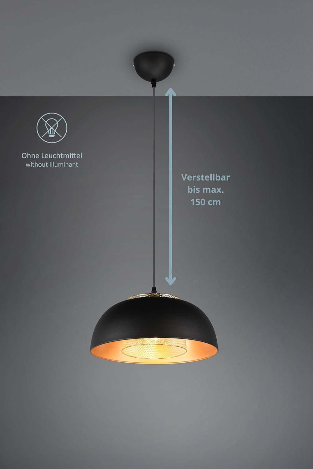 lightling Pendelleuchte Pancho, ohne Leuchtmittel, moderne Pendellampe mit Innenschirm in Goldoptik