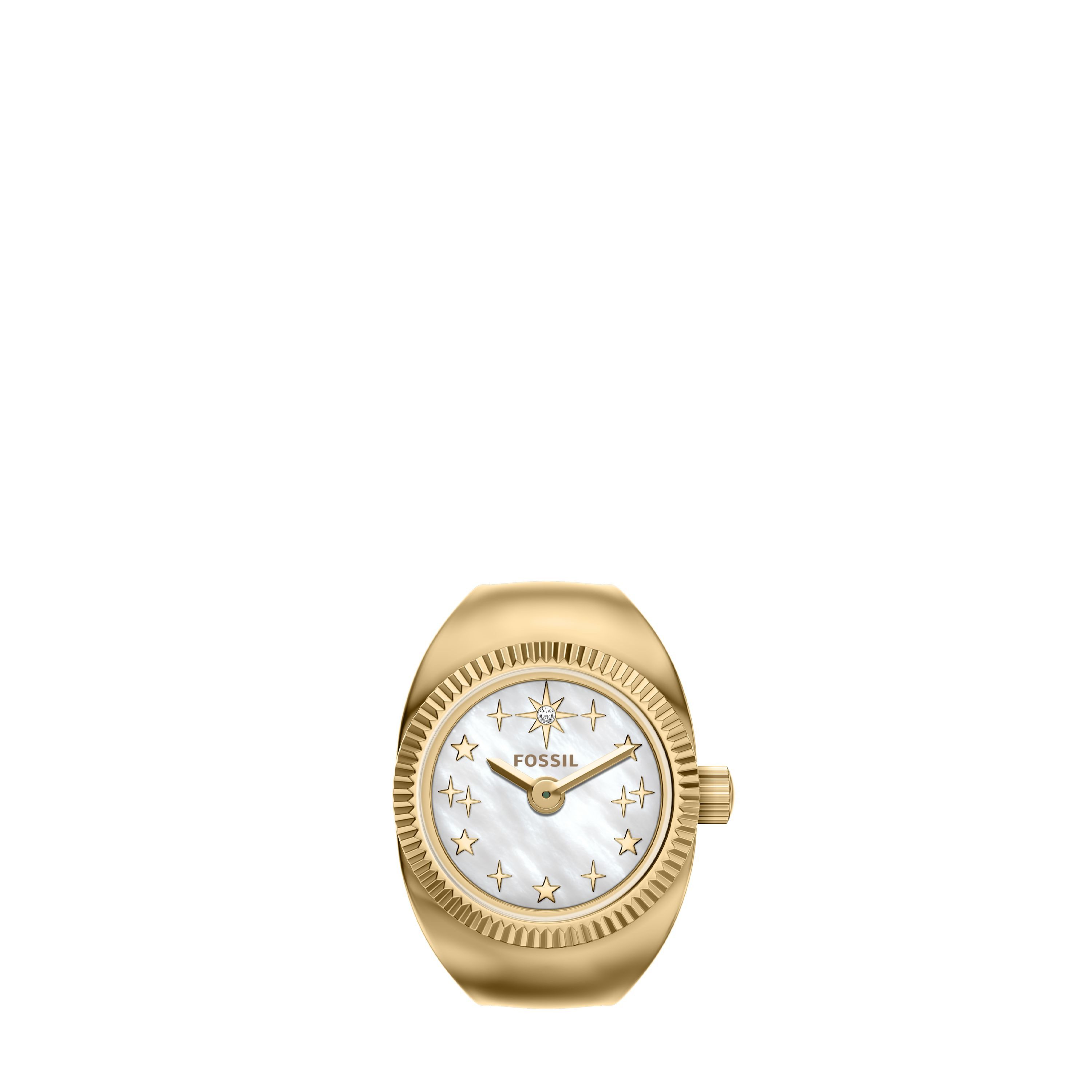 Fossil Uhrenring Watch Ring ES5535, Quarzuhr, Armbanduhr, Edelstahlarmband, analog, Glassteine