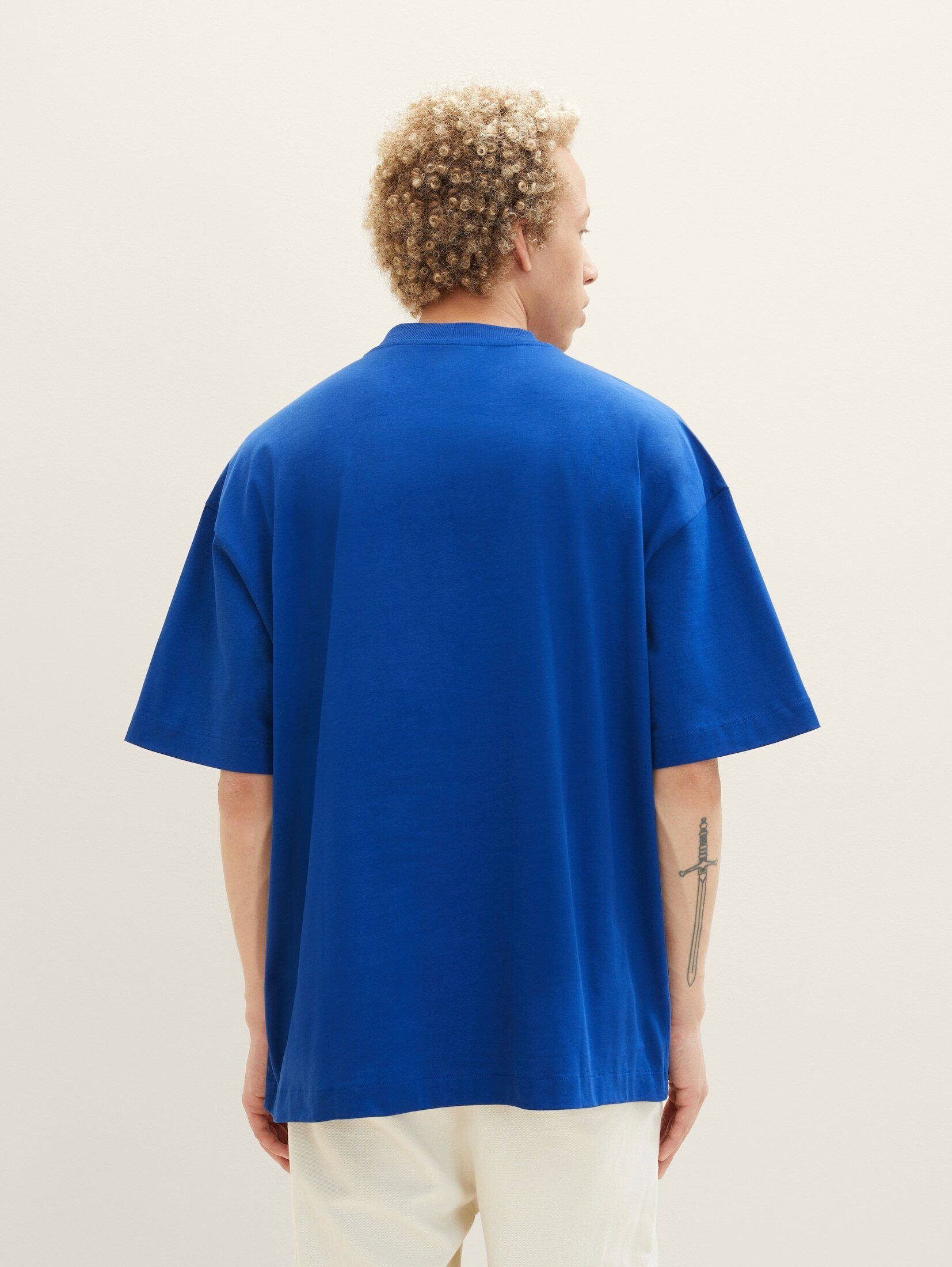 TOM TAILOR Denim T-Shirt blue Applikation royal Oversized T-Shirt shiny mit