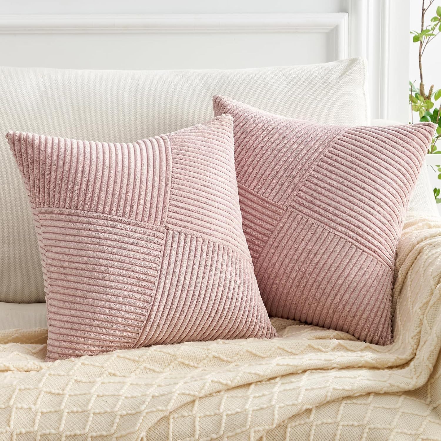 Topfinel Kissenbezüge Kordsamt 2er Set-Windmühle Streifen Muster-Sofakissen günstig online kaufen