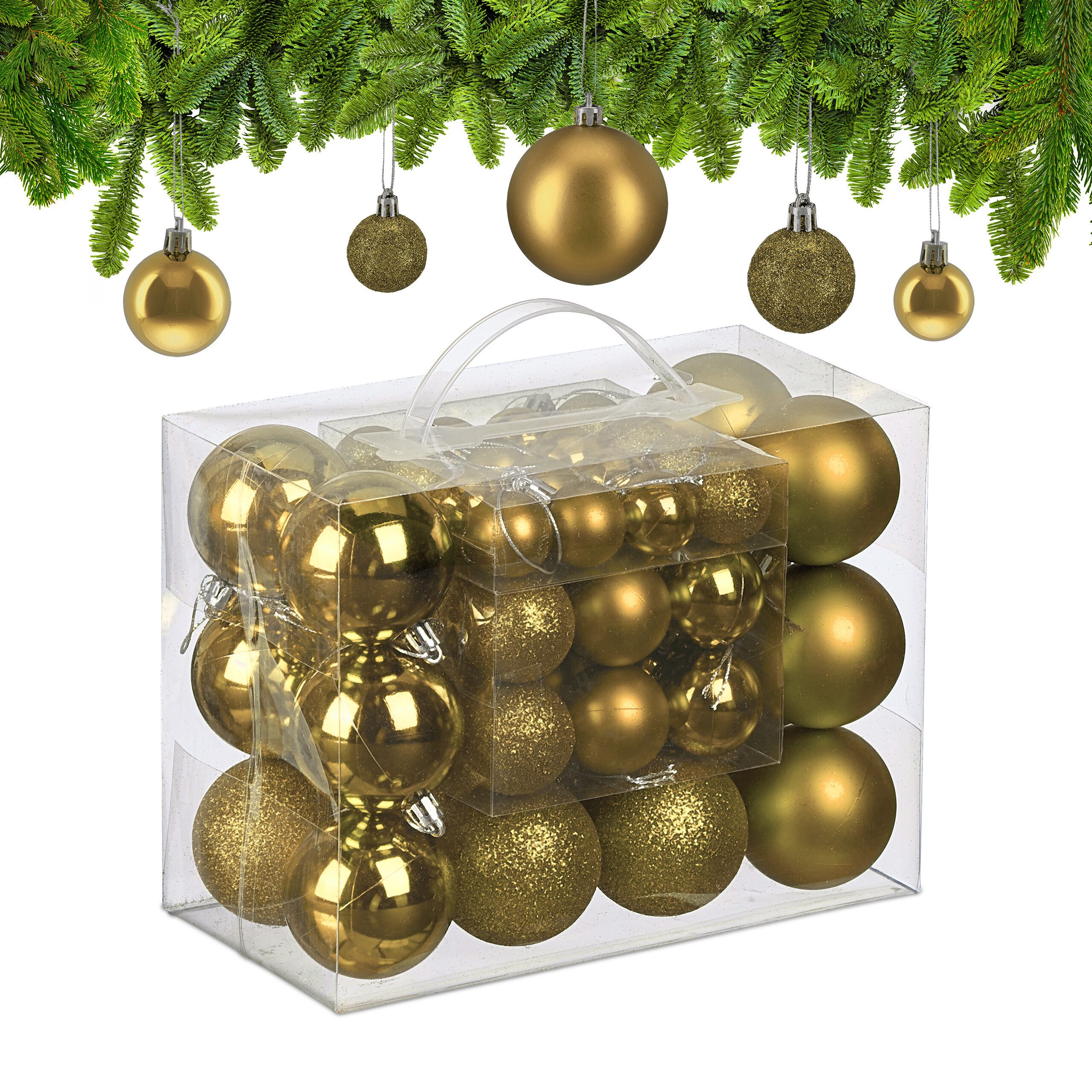 relaxdays Weihnachtsbaumkugel Weihnachtskugeln im 50er Set (50 St), gold