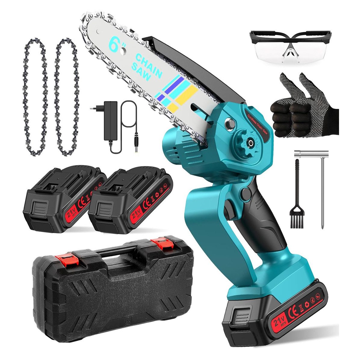 AeroAxis Akku-Kettensäge 6 Zoll mini Kettensäge, mit 2x 3000mAh Akku, 2 Ket günstig online kaufen