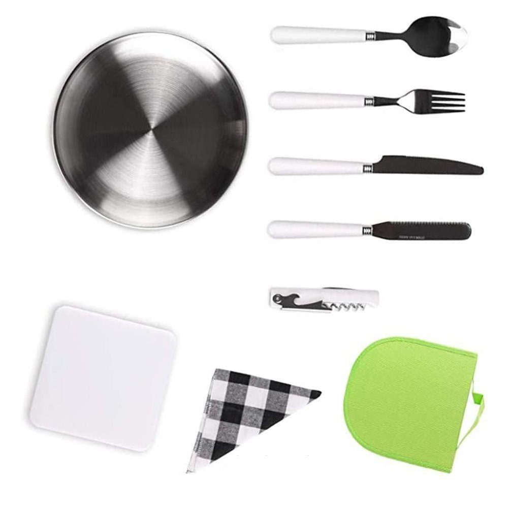 Portable Reise Silber Edelstahl Picknick Geschirr-Set Set grün TUABUR Geschirr Geschirr